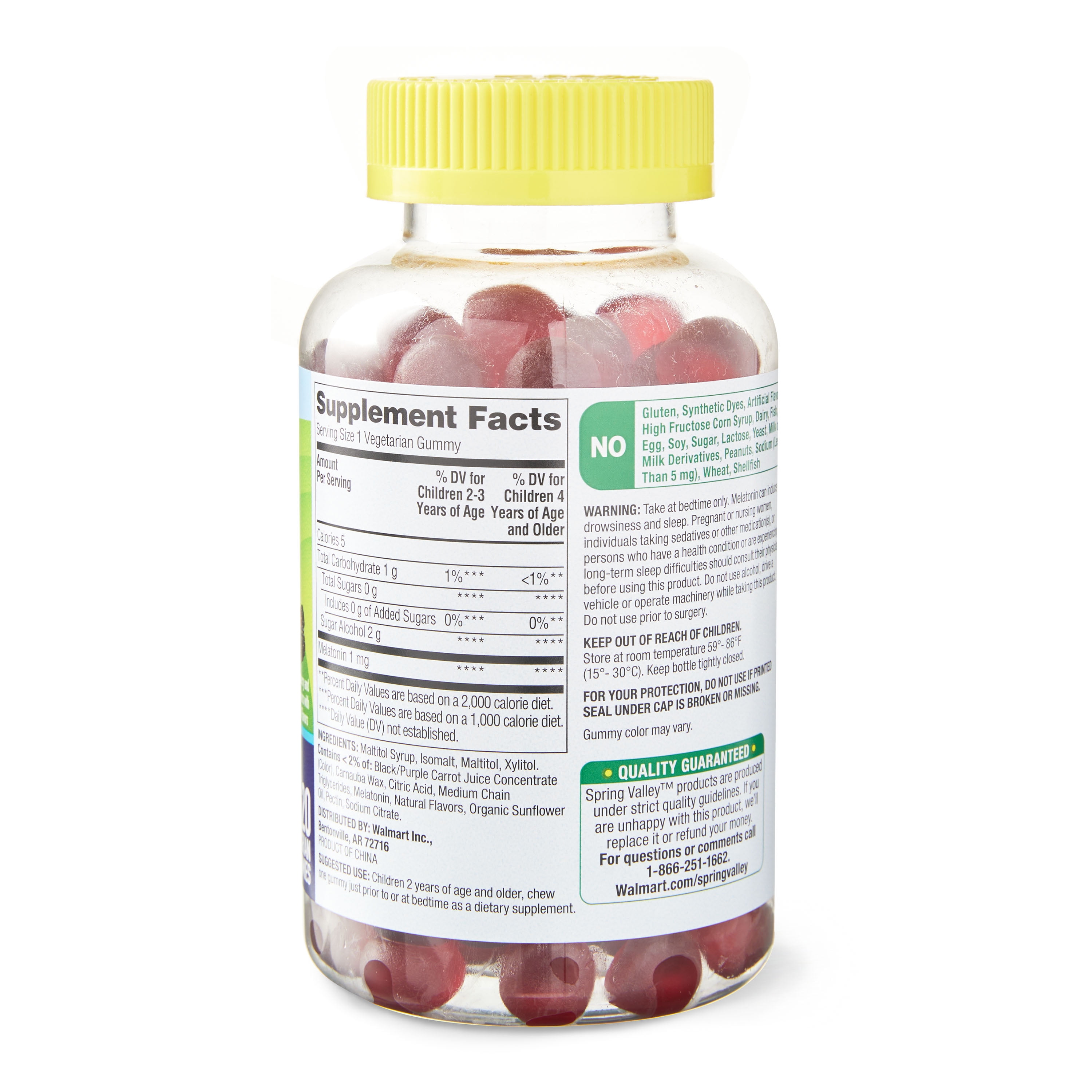 Spring Valley Zero Sugar Kids Melatonin Sleep Support Gummies Raspberry Blackberry 1 mg 120 Count