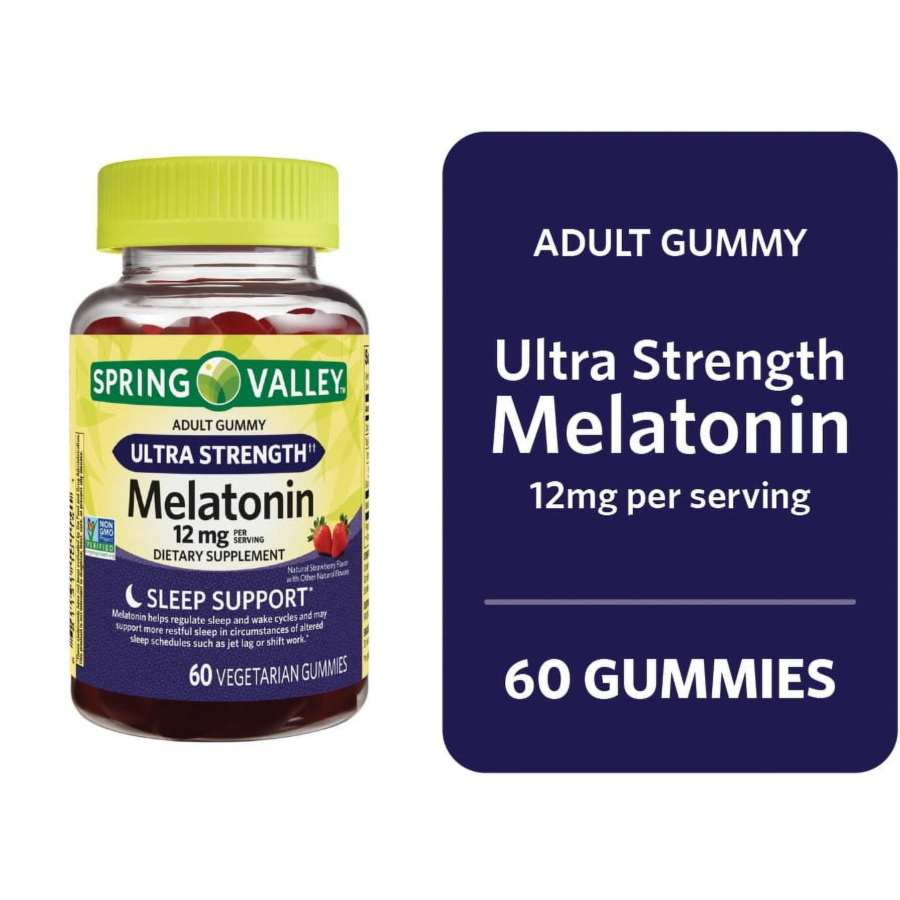 Spring Valley Ultra Strength Melatonin Sleep Support Dietary Supplement Vegetarian Gummies 12mg 60 Count