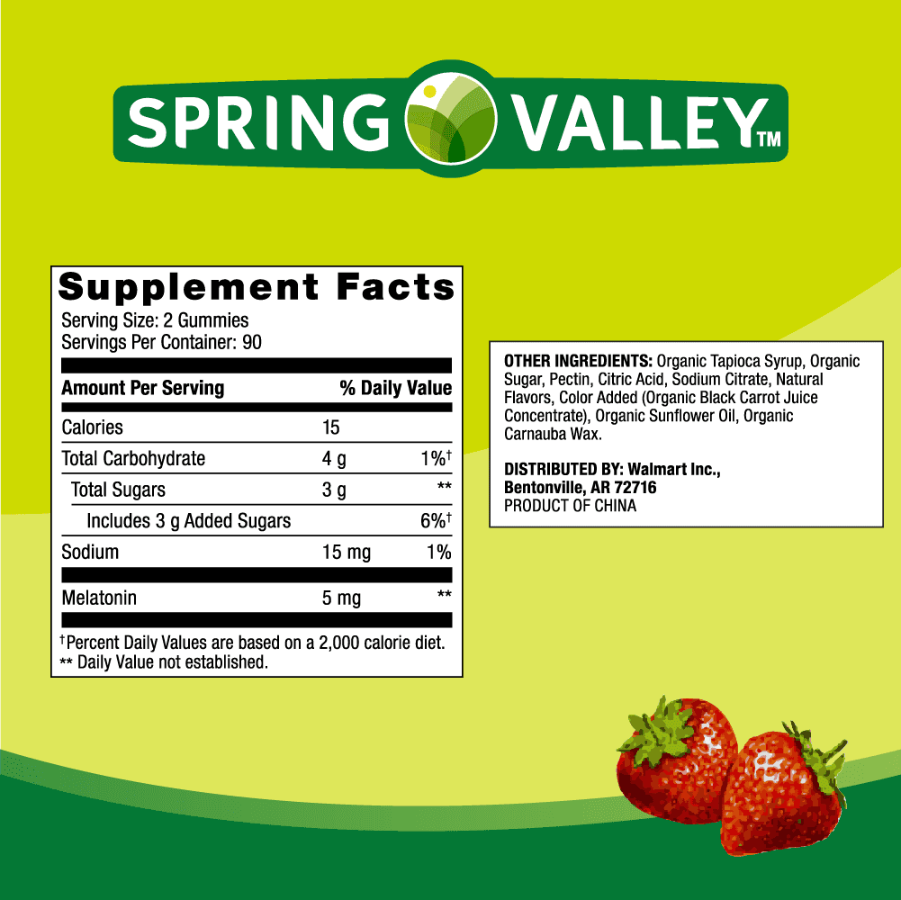 Spring Valley Non GMO Melatonin Gummies Strawberry 5mg 180 Count for Relaxation and Sleep Support