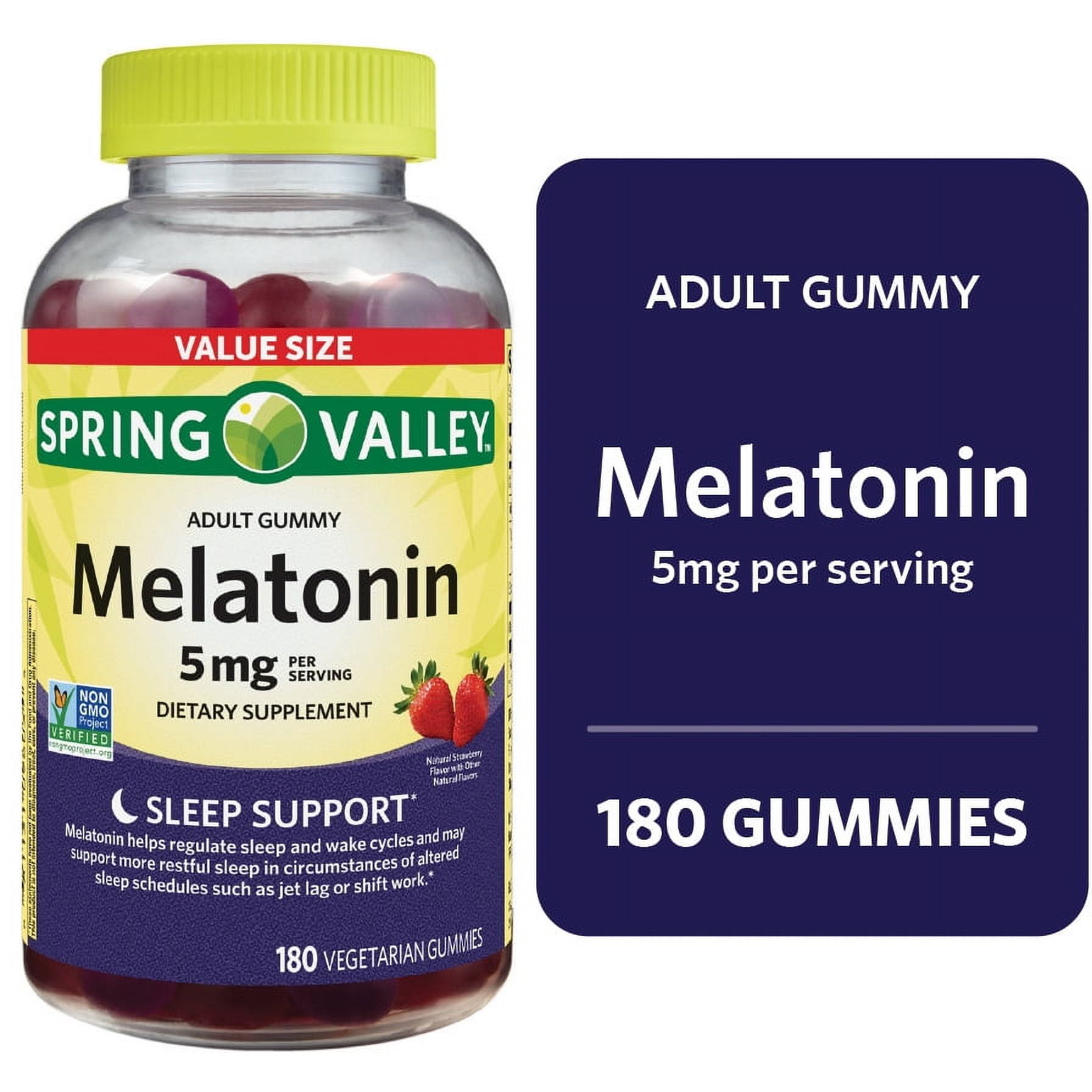Spring Valley Non GMO Melatonin Gummies Strawberry 5 mg 180 Count for Healthy Sleep Support