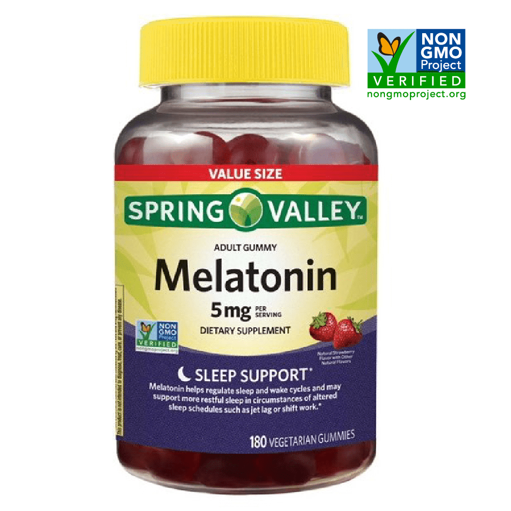 Spring Valley Non GMO Melatonin Gummies Strawberry 5 mg 180 Count for Healthy Sleep Support