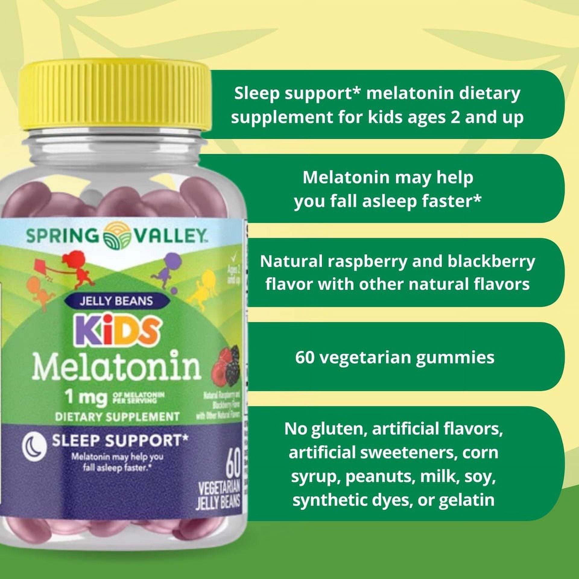 Spring Valley Kids Melatonin 1mg Vegetarian Jelly Beans Supplement 60 Count