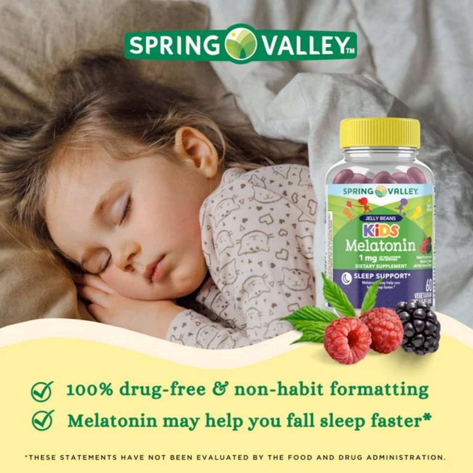 Spring Valley Kids Melatonin 1mg Vegetarian Jelly Beans Supplement 60 Count