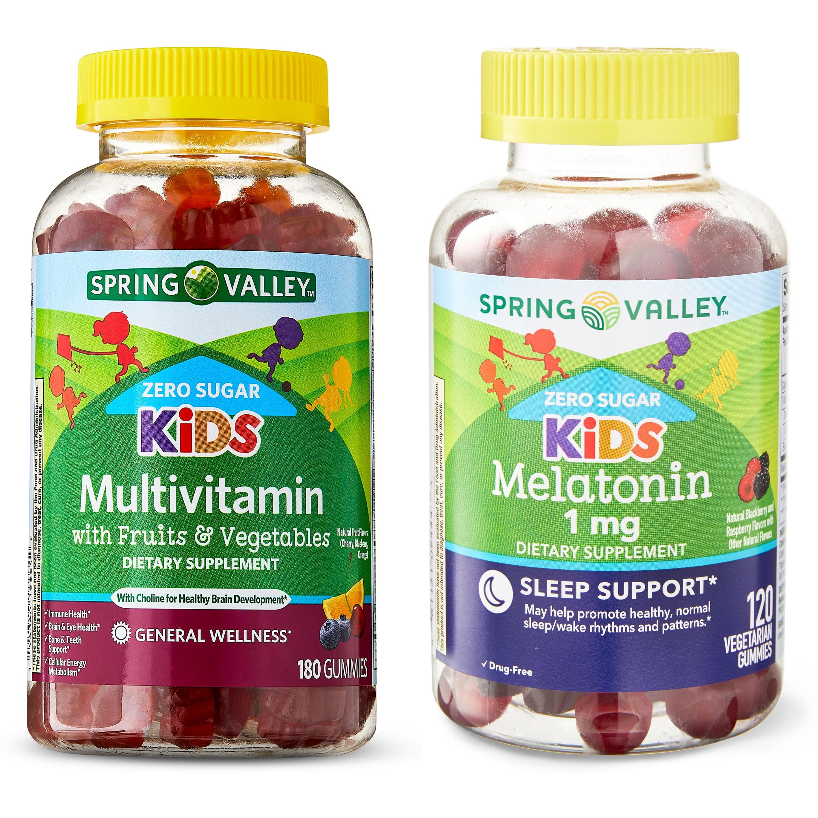 Spring Valley Kids Daily Wellness Bundle - Zero Sugar Multi & Melatonin Gummies, 180 Ct & 120 Ct
