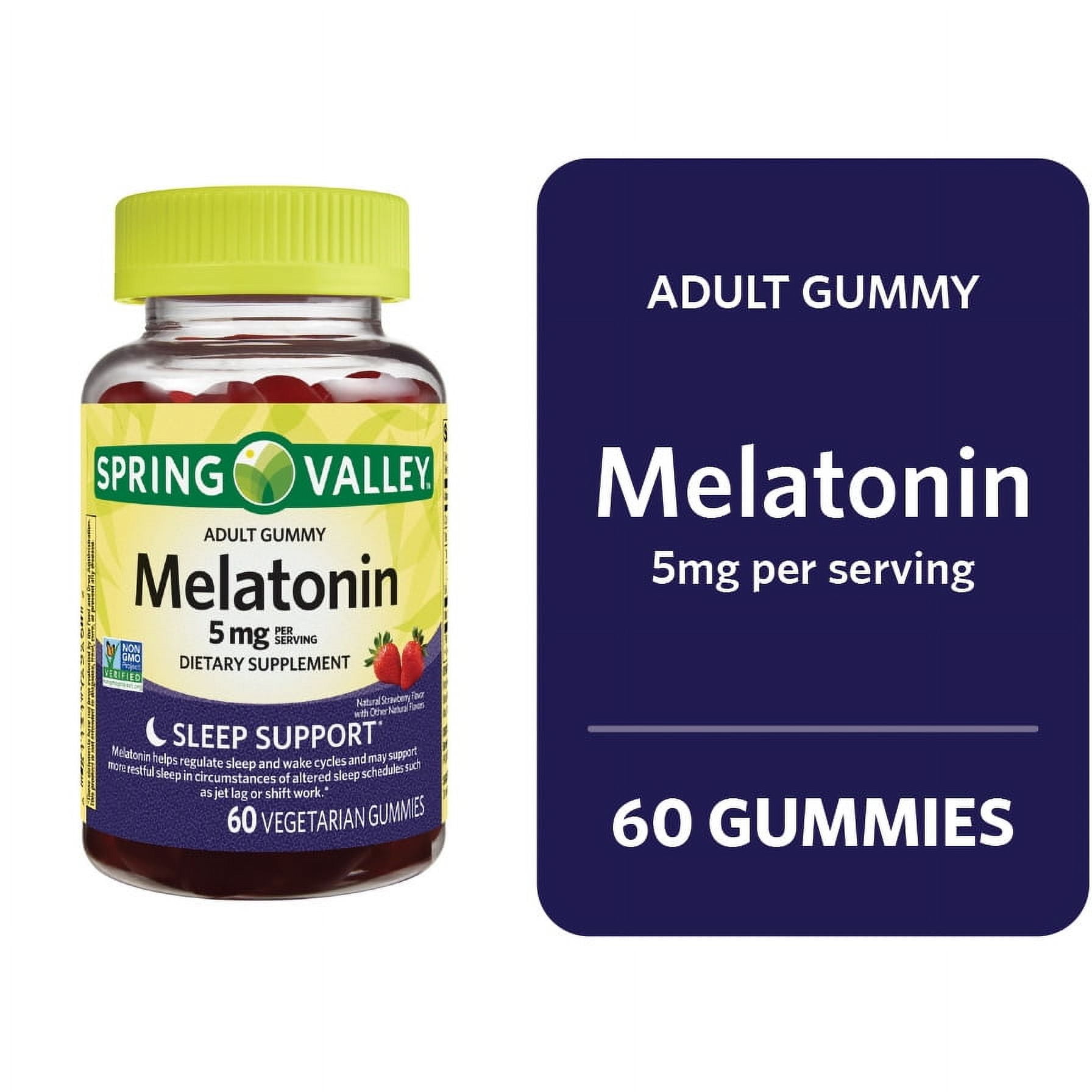 Spring Valley Melatonin Gummies Strawberry 5mg 60 Count for Better Sleep and Relaxation