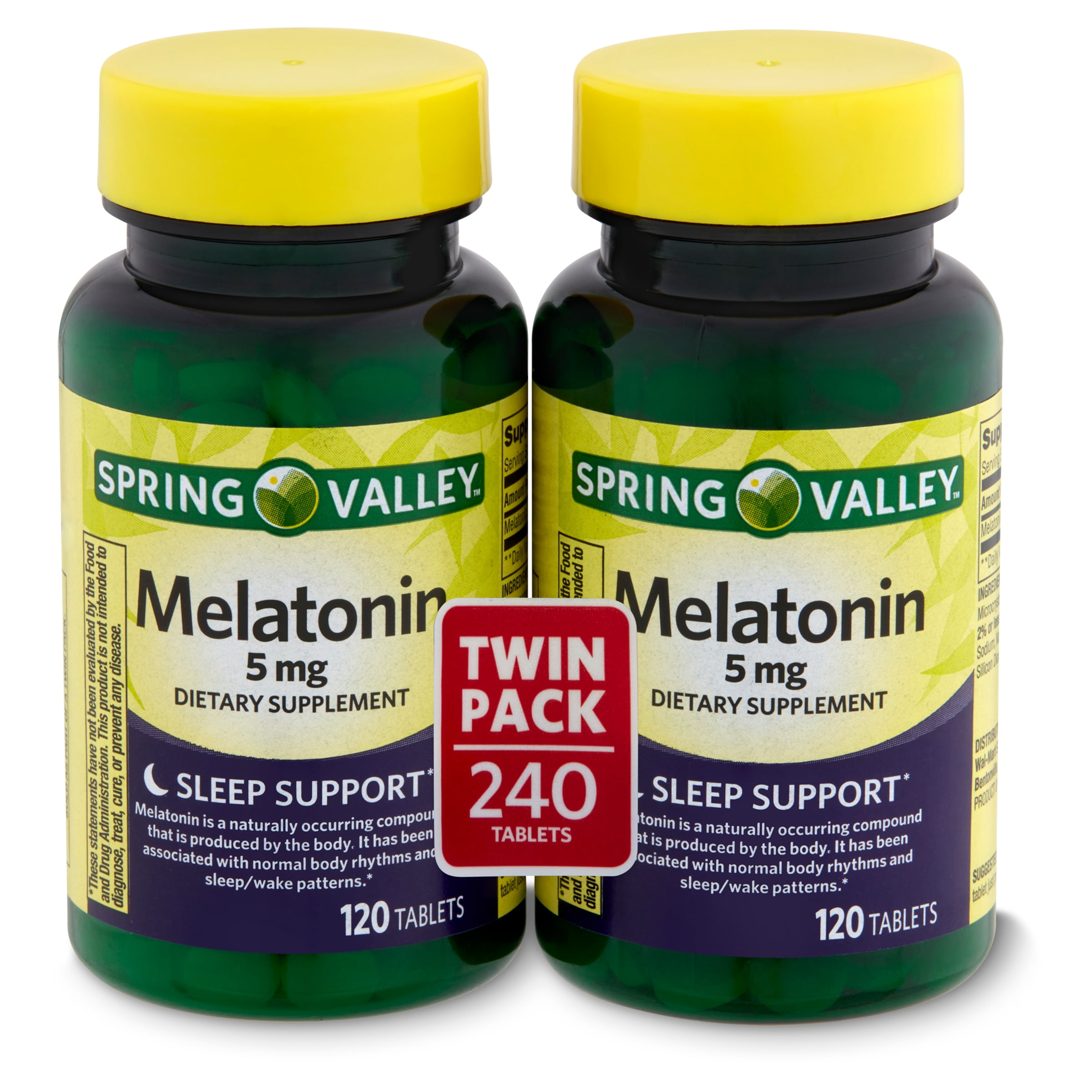 Spring Valley Melatonin Dietary Supplement Twin Pack 5mg 120 Count 2 Pack for Better Sleep
