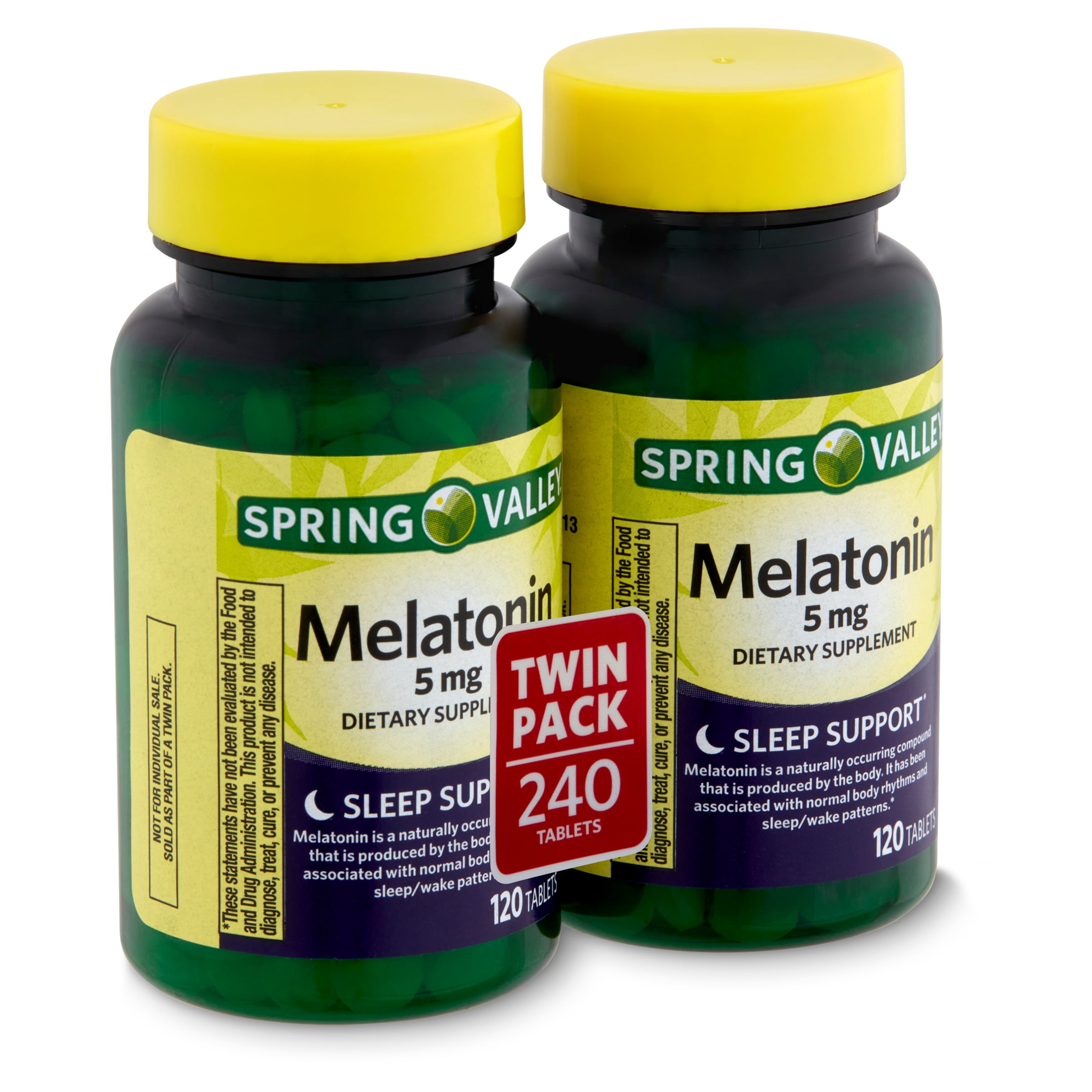 Spring Valley Melatonin Dietary Supplement Twin Pack 5mg 120 Count 2 Pack for Better Sleep