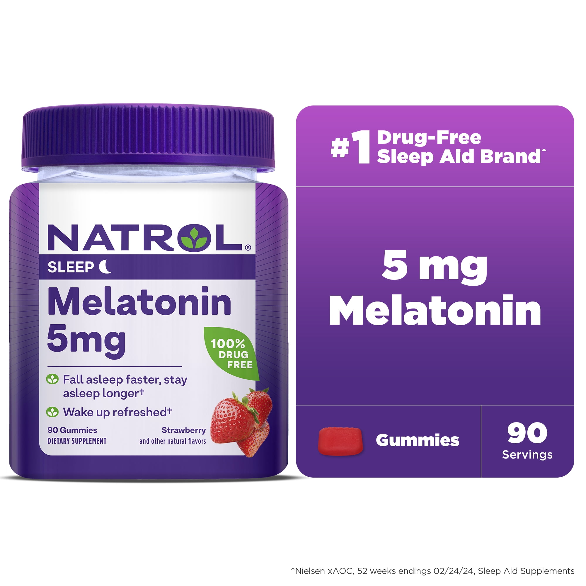 Natrol Melatonin Gummies Sleep Support Adults Strawberry Flavor 5mg 90 Count