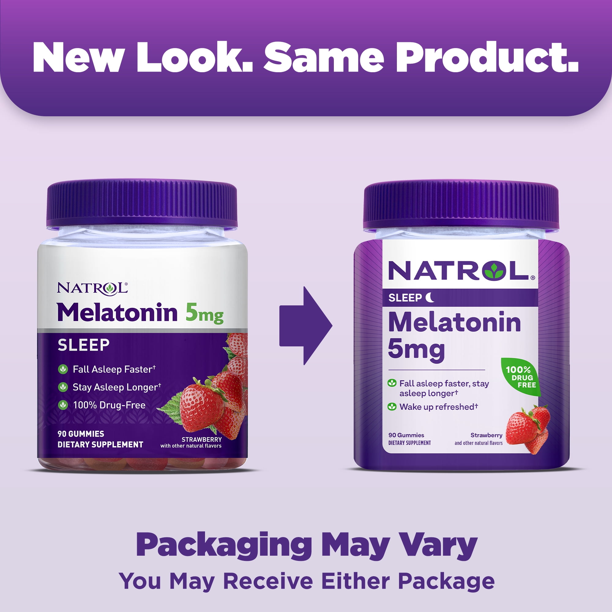 Natrol Melatonin Gummies Sleep Support Adults Strawberry Flavor 5mg 90 Count
