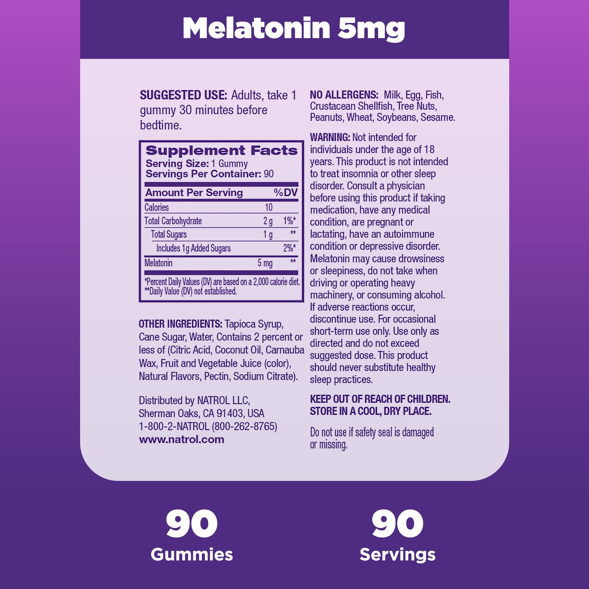 Natrol Melatonin Gummies Sleep Support Adults Strawberry Flavor 5mg 90 Count