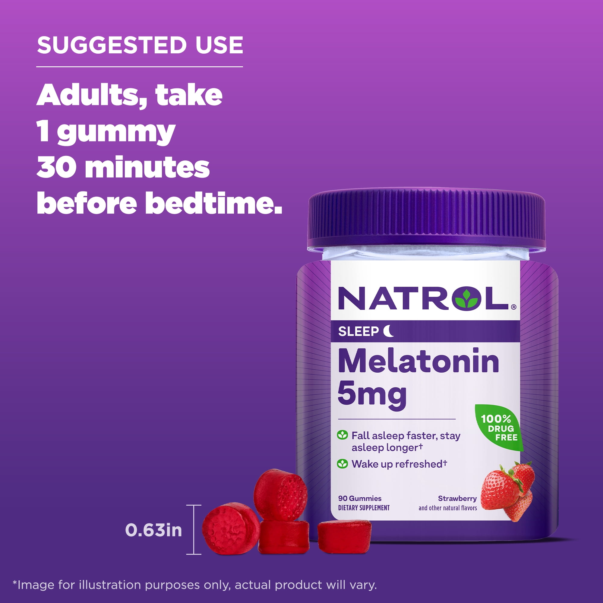 Natrol Melatonin Gummies Sleep Support Adults Strawberry Flavor 5mg 90 Count