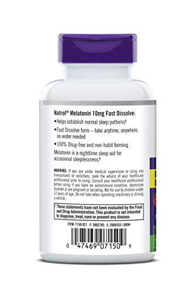 Natrol Melatonin Fast Dissolve Tablets 10mg Strawberry Flavor for Better Sleep & Immune Support