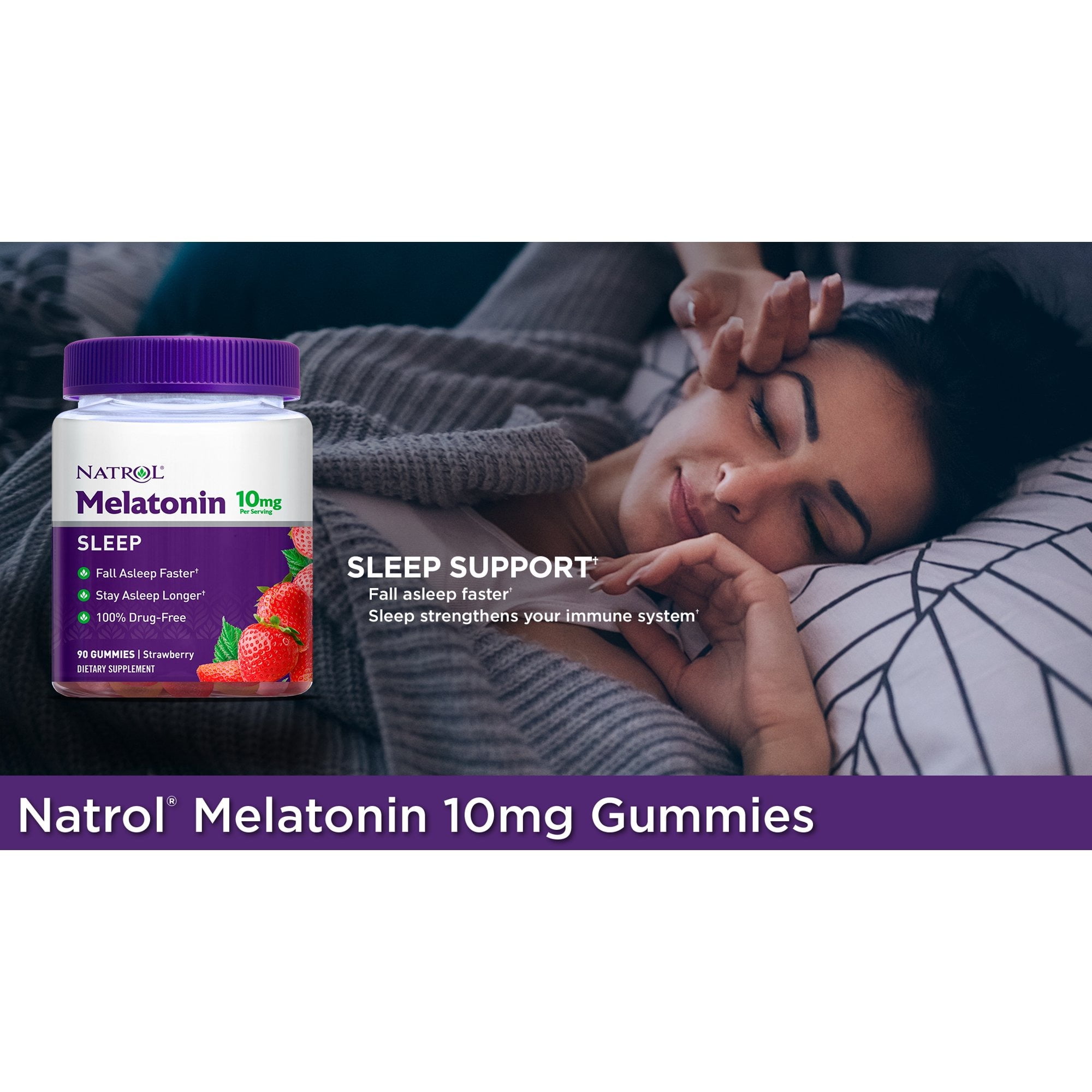 Natrol Melatonin Strawberry 10mg 90 Gummies for Restful Sleep