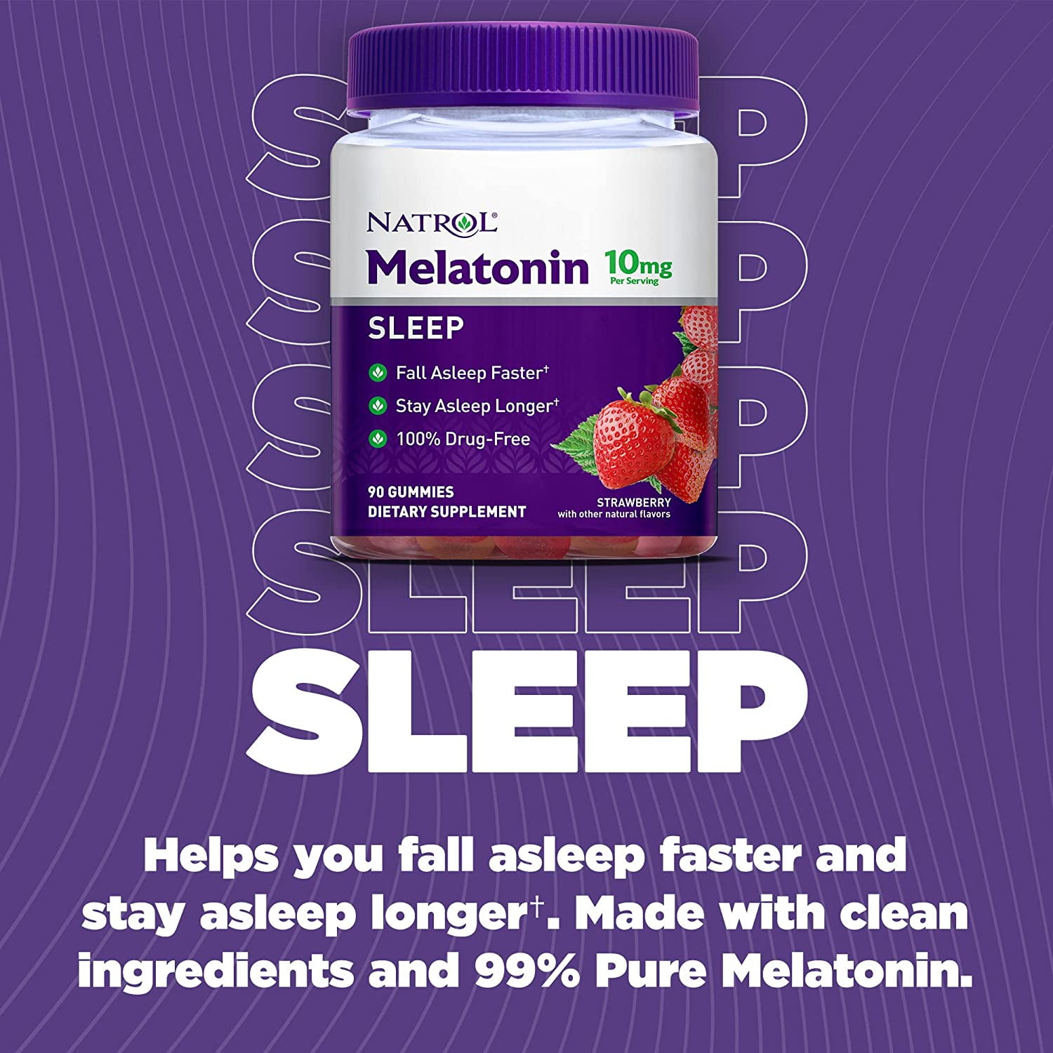 Natrol Melatonin Sleep Aid Gummy 10mg Strawberry Flavor 90 Gummies