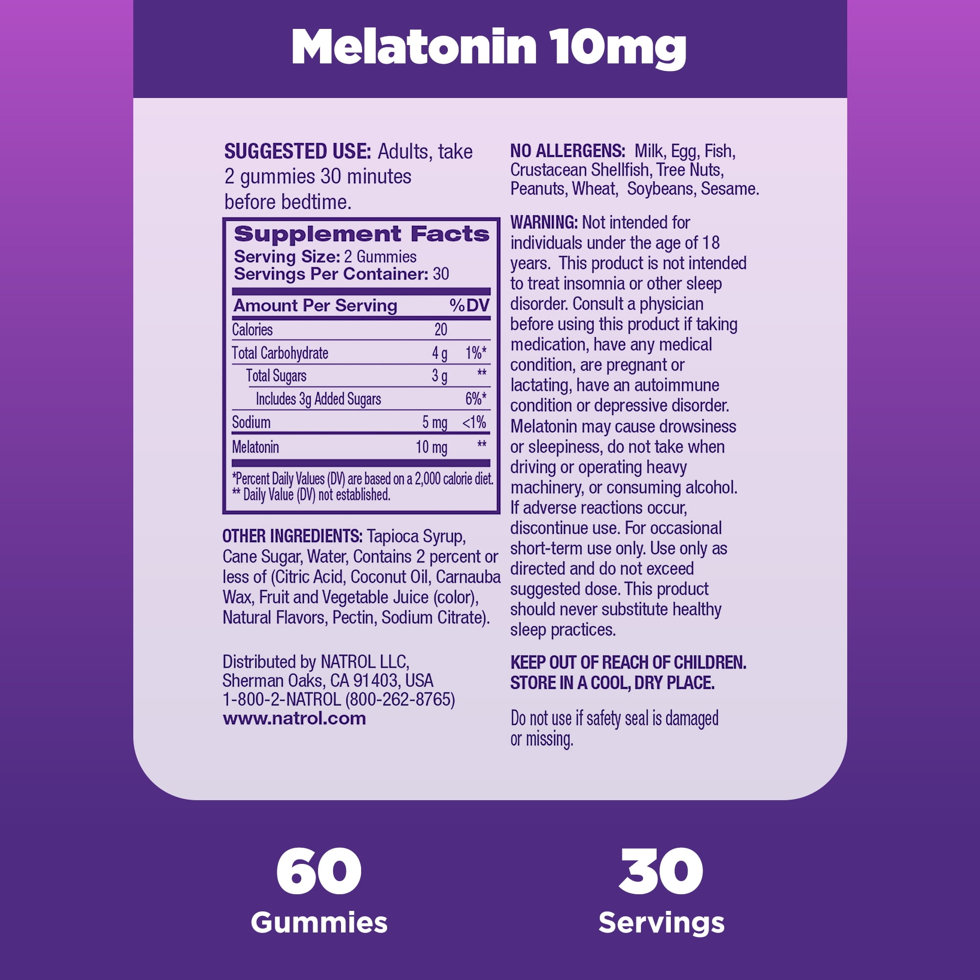 Natrol Melatonin Sleep Aid Gummies Strawberry 10mg 60 Count