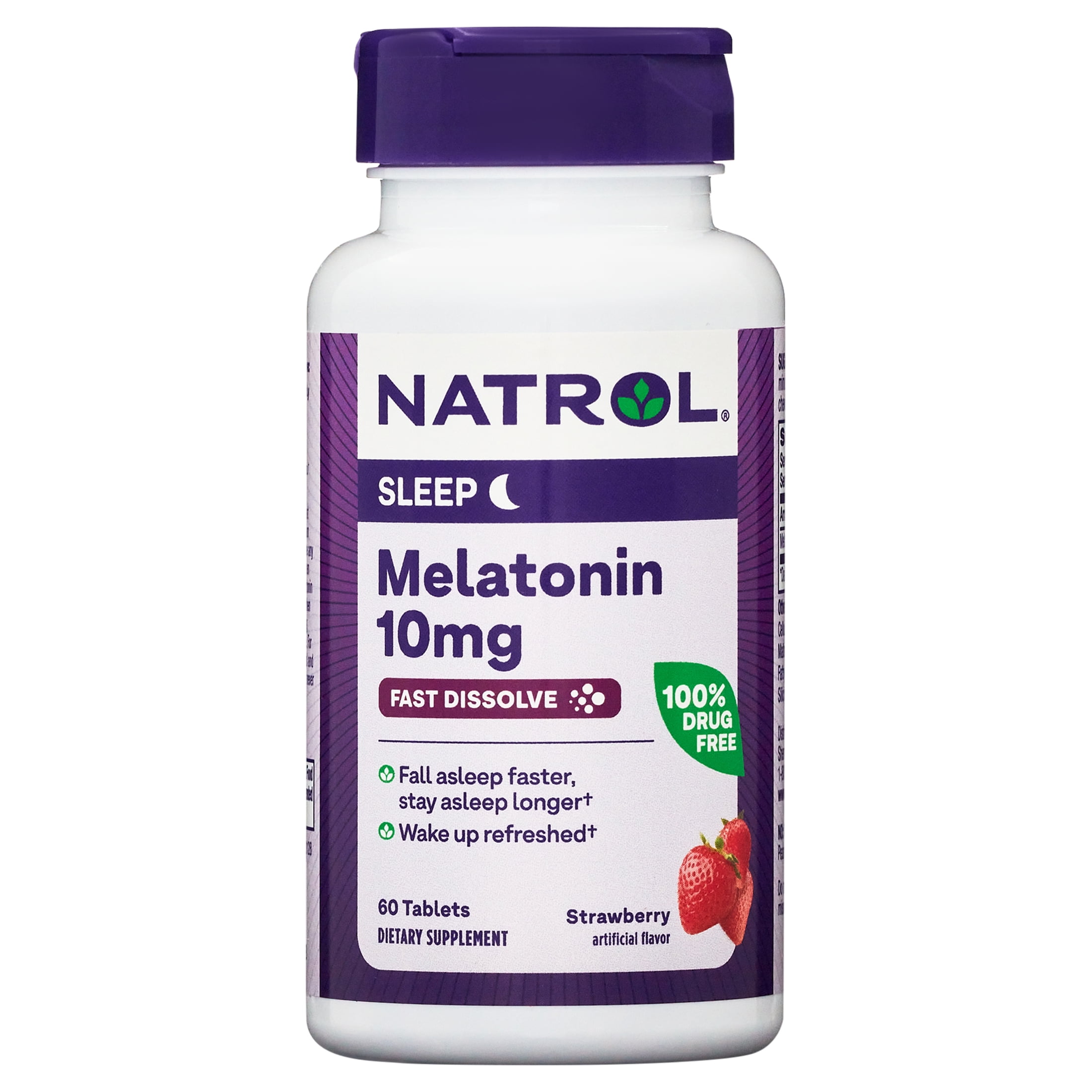 Natrol Sleep Melatonin Fast Dissolve Tablets Nighttime Sleep Aid Strawberry Flavor 10mg 60 Ct