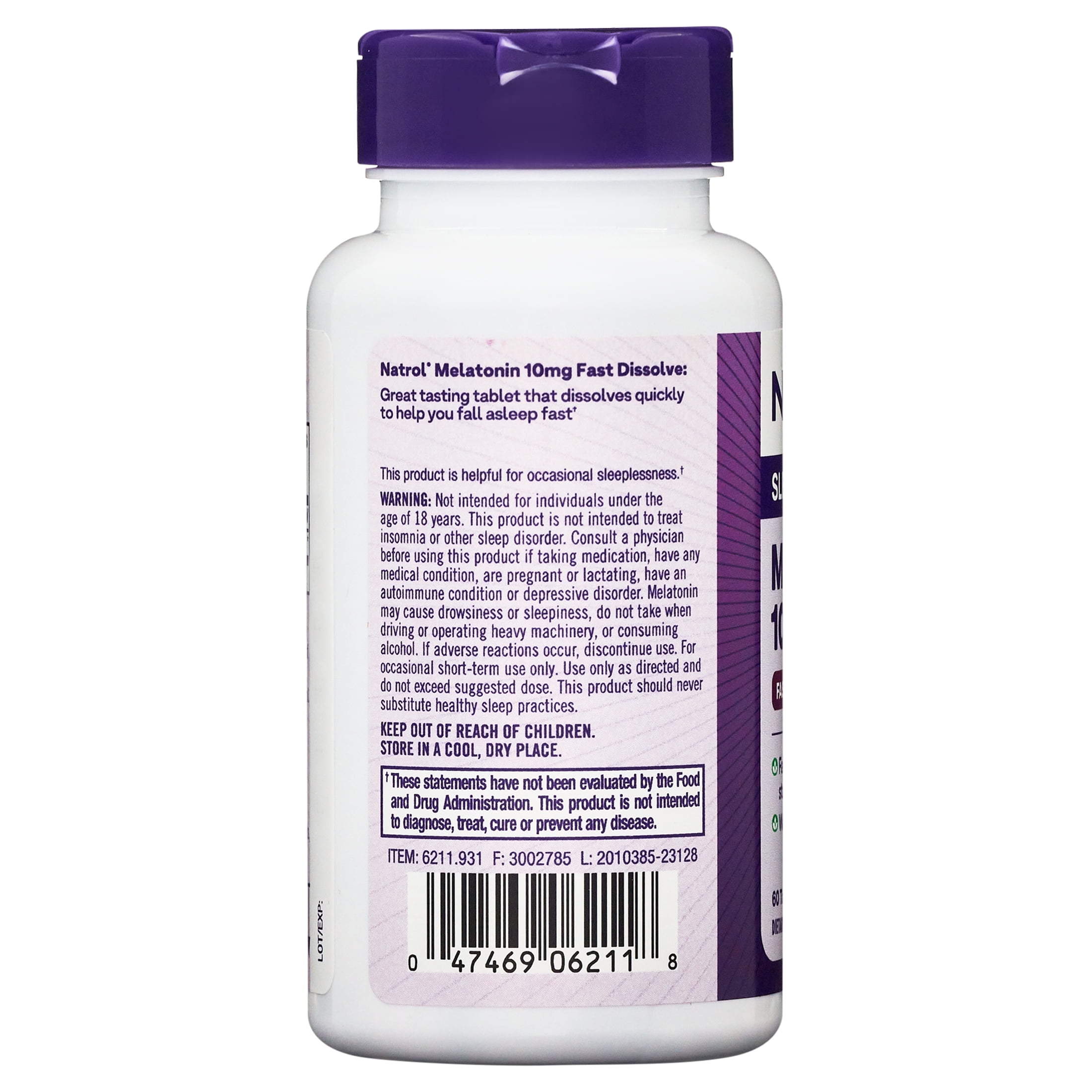 Natrol Sleep Melatonin Fast Dissolve Tablets Nighttime Sleep Aid Strawberry Flavor 10mg 60 Ct