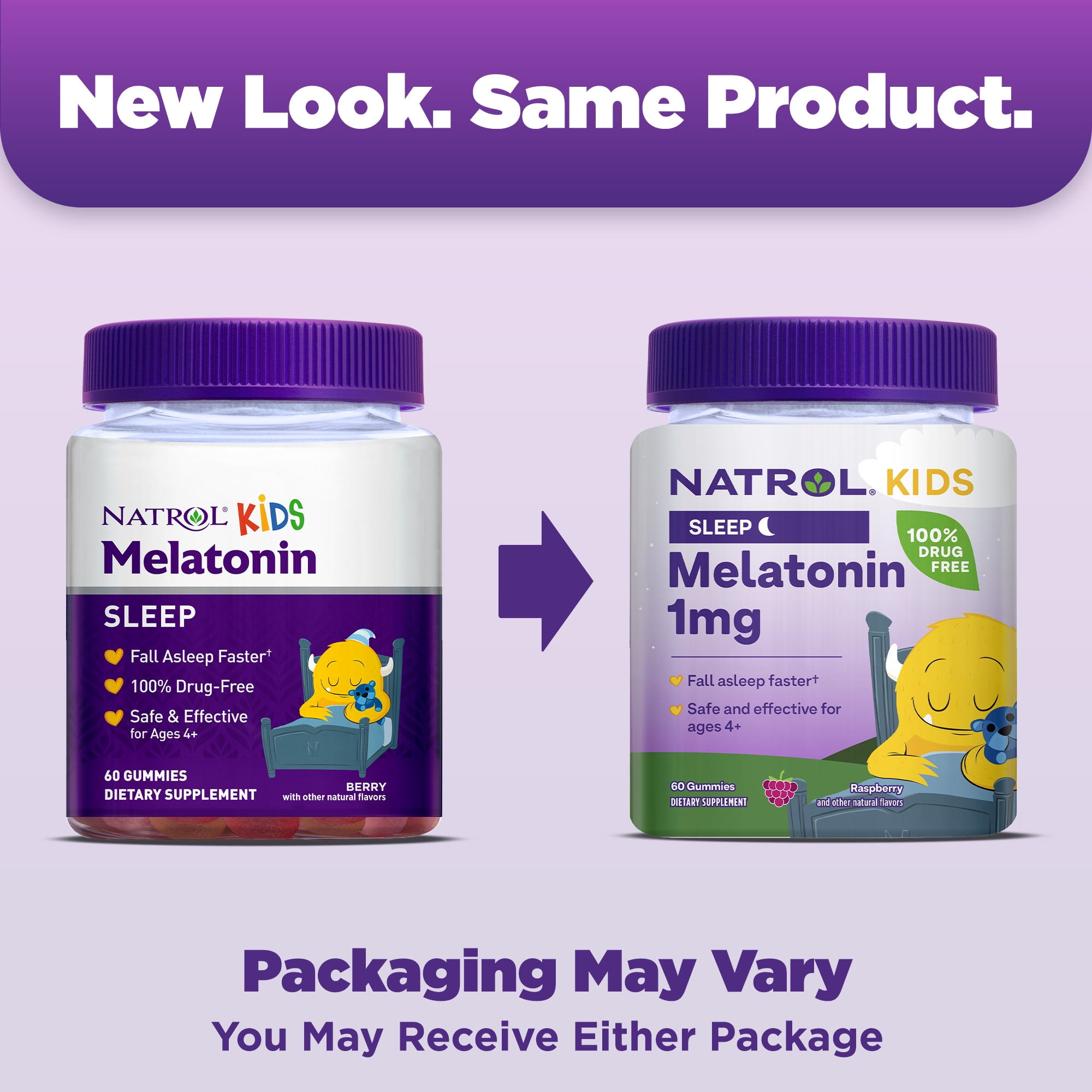 Natrol Kids Melatonin Sleep Gummies for Children Raspberry Flavor 1mg 60 Count