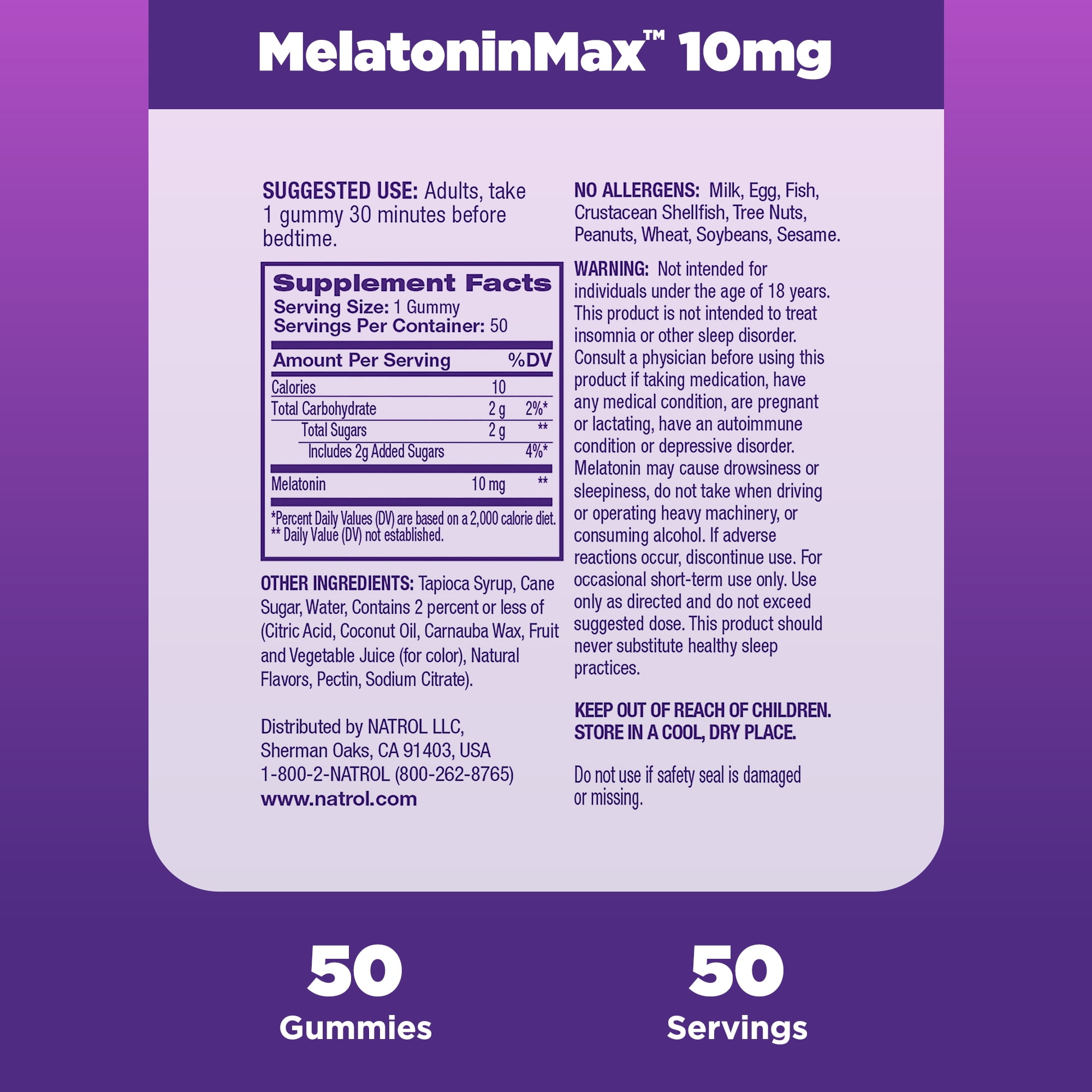 Natrol MelatoninMax Sleep Gummy Blueberry Flavor 10mg 50 Count
