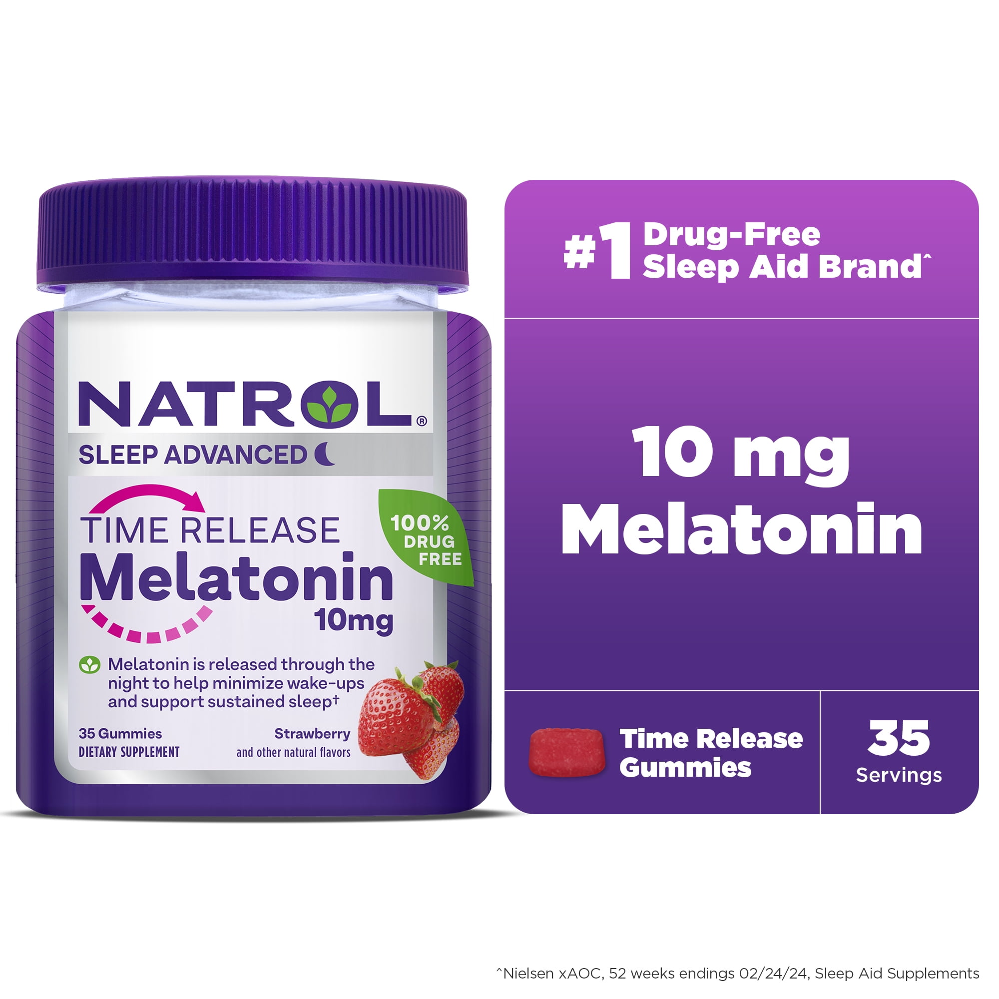 Natrol Time Release Melatonin 10mg Adult Sleep Gummies Strawberry Flavored 35 Servings