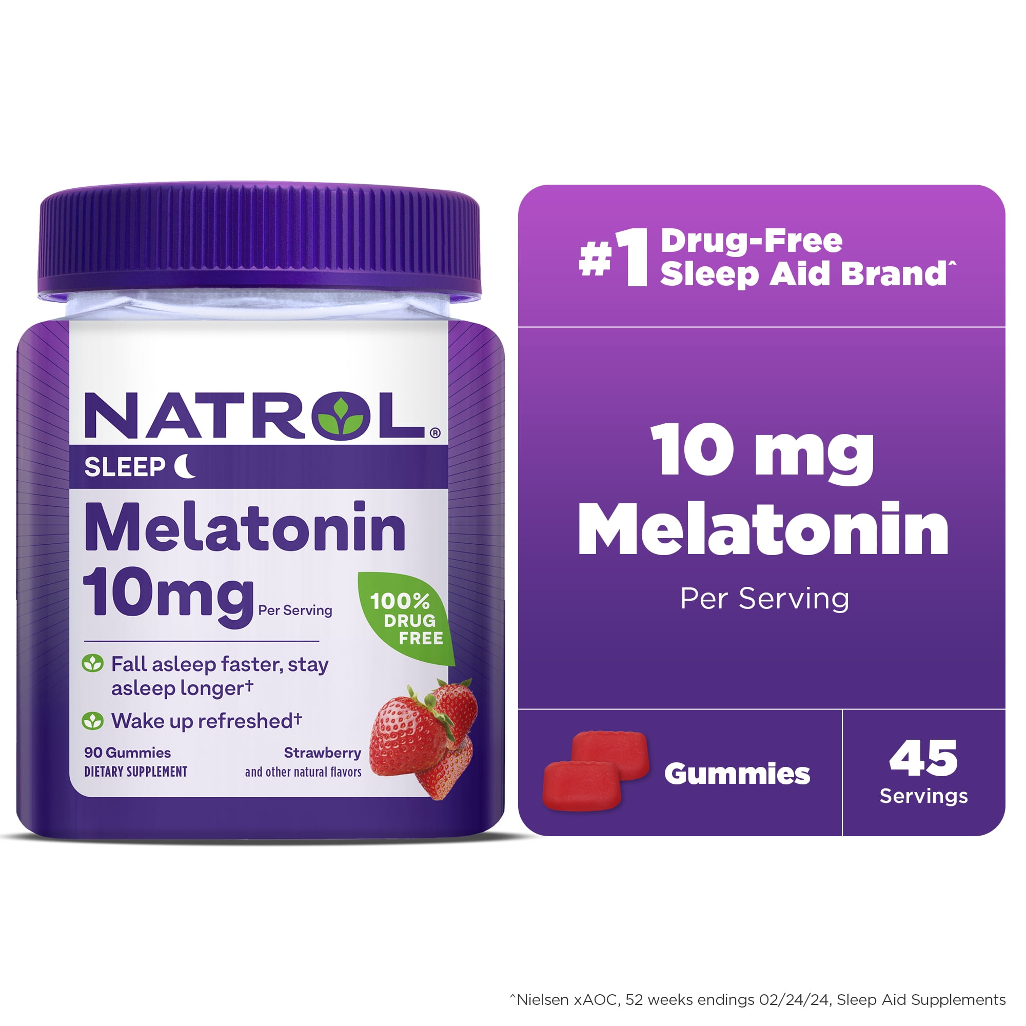 Natrol Melatonin Gummies Sleep Support Adults Strawberry Flavor 10mg 90 Count