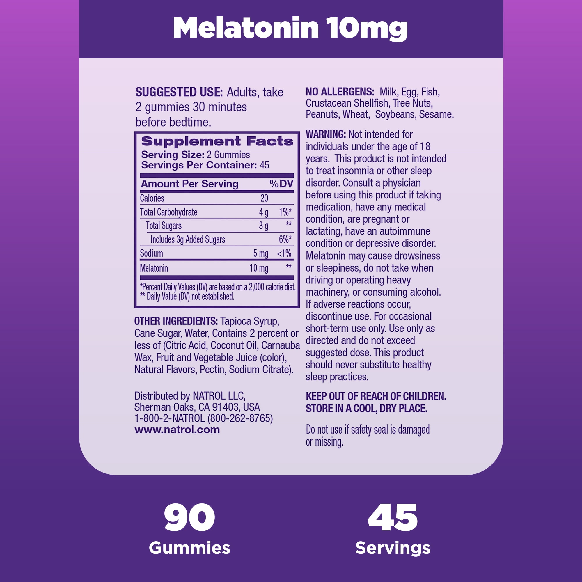 Natrol Melatonin Gummies Sleep Support Adults Strawberry Flavor 10mg 90 Count