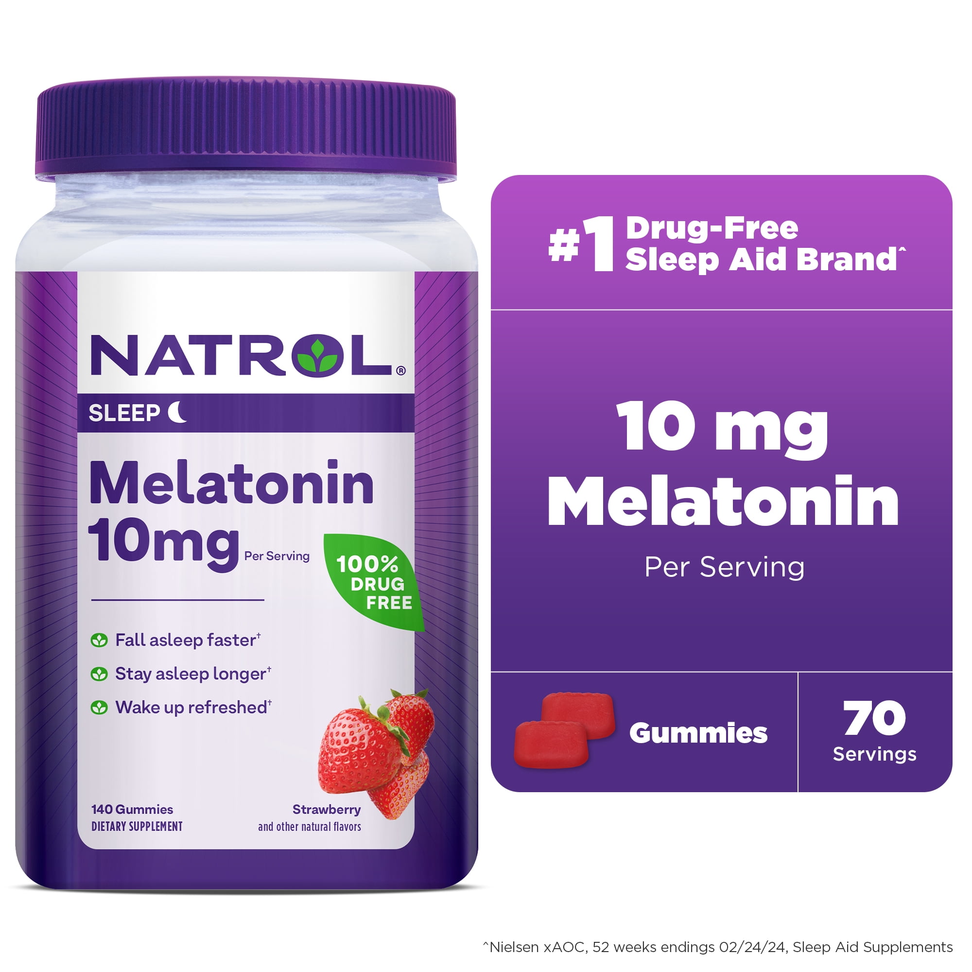 Natrol Melatonin Gummies Sleep Support Adults Strawberry Flavor 10mg 140 Count