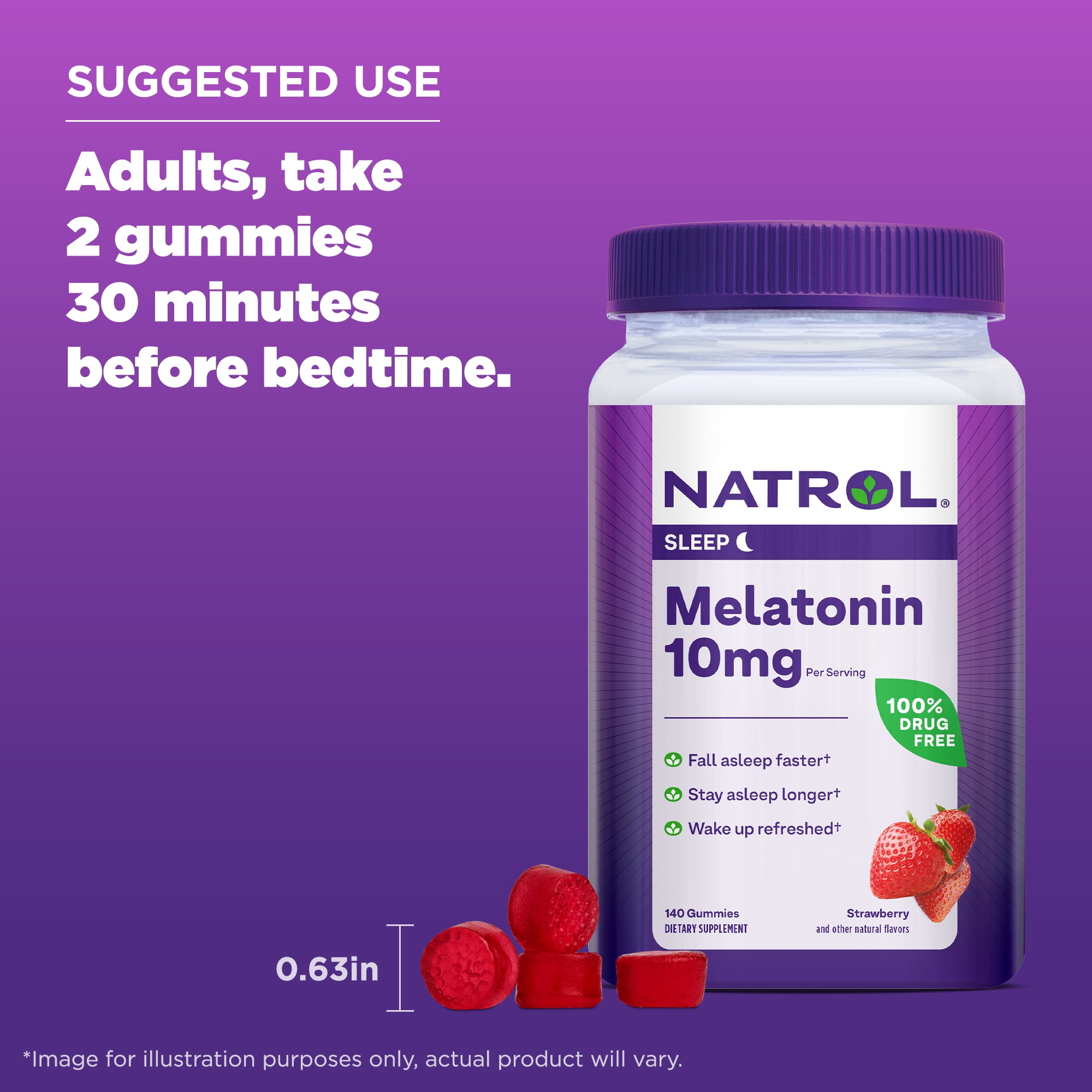 Natrol Melatonin Gummies Sleep Support Adults Strawberry Flavor 10mg 140 Count