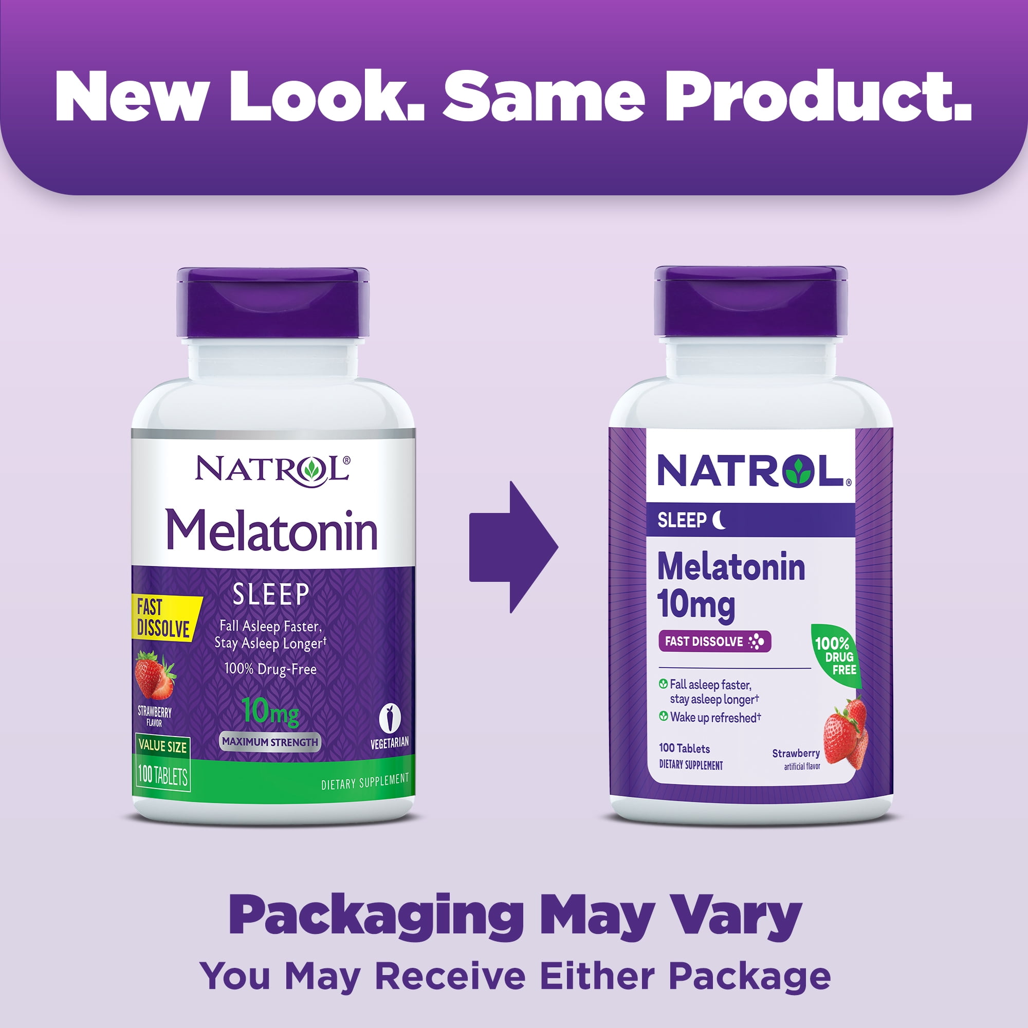 Natrol Sleep Melatonin Fast Dissolve Tablets Nighttime Sleep Aid Strawberry Flavor 10mg 100 Ct