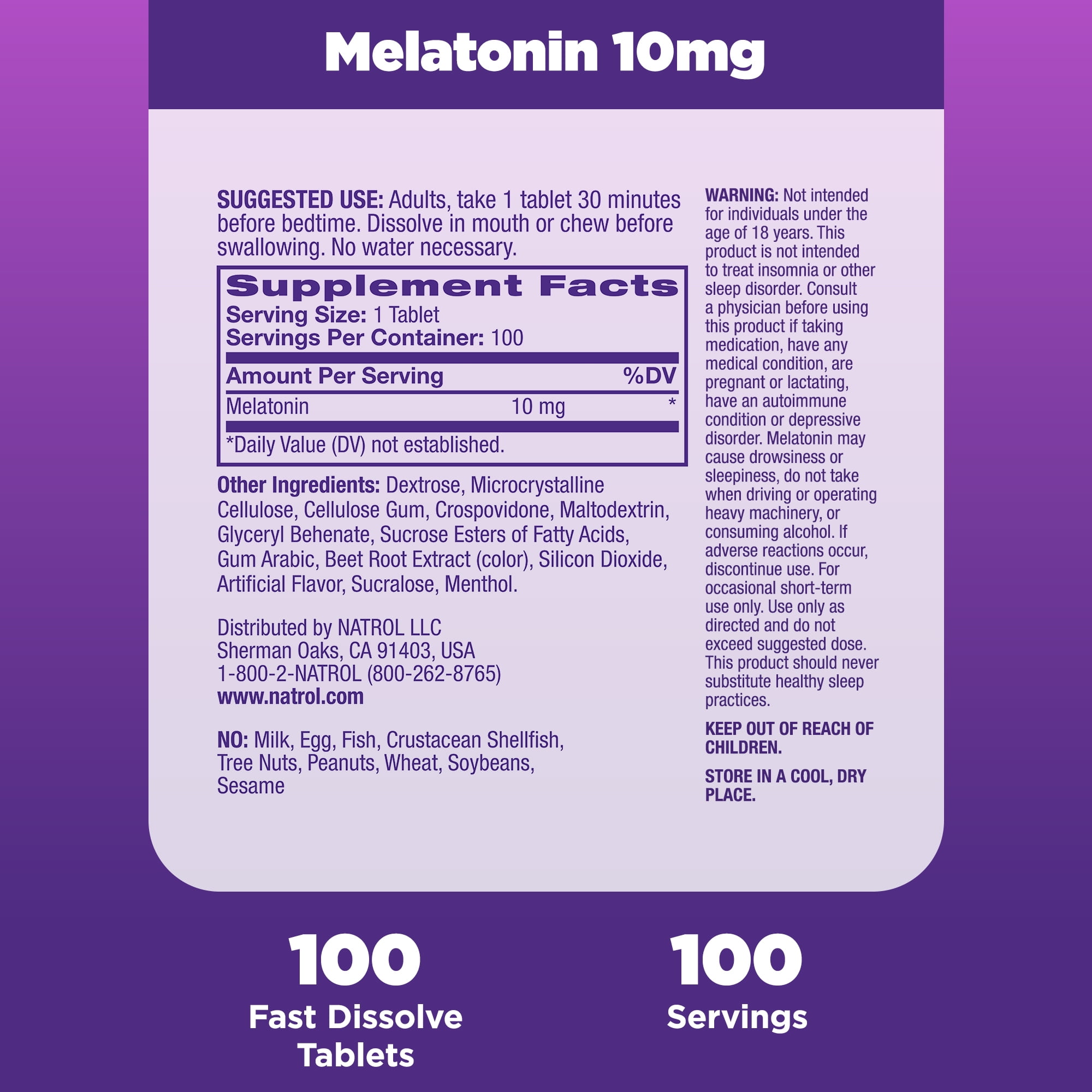 Natrol Sleep Melatonin Fast Dissolve Tablets Nighttime Sleep Aid Strawberry Flavor 10mg 100 Ct