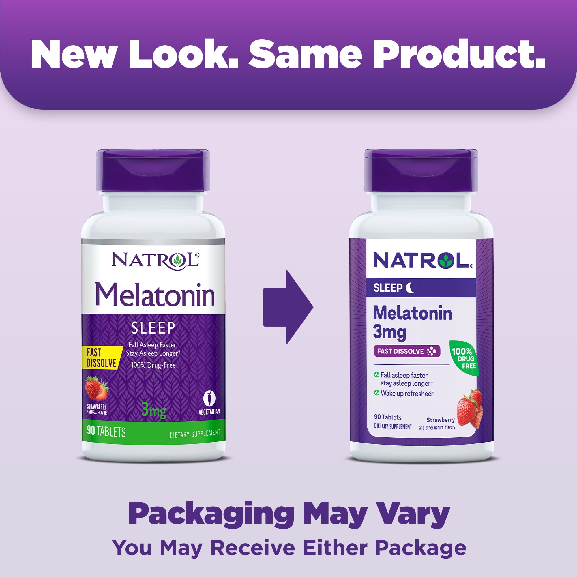 Natrol Sleep Melatonin Fast Dissolve Tablets Nighttime Sleep Aid Strawberry Flavor 3mg 90 Count