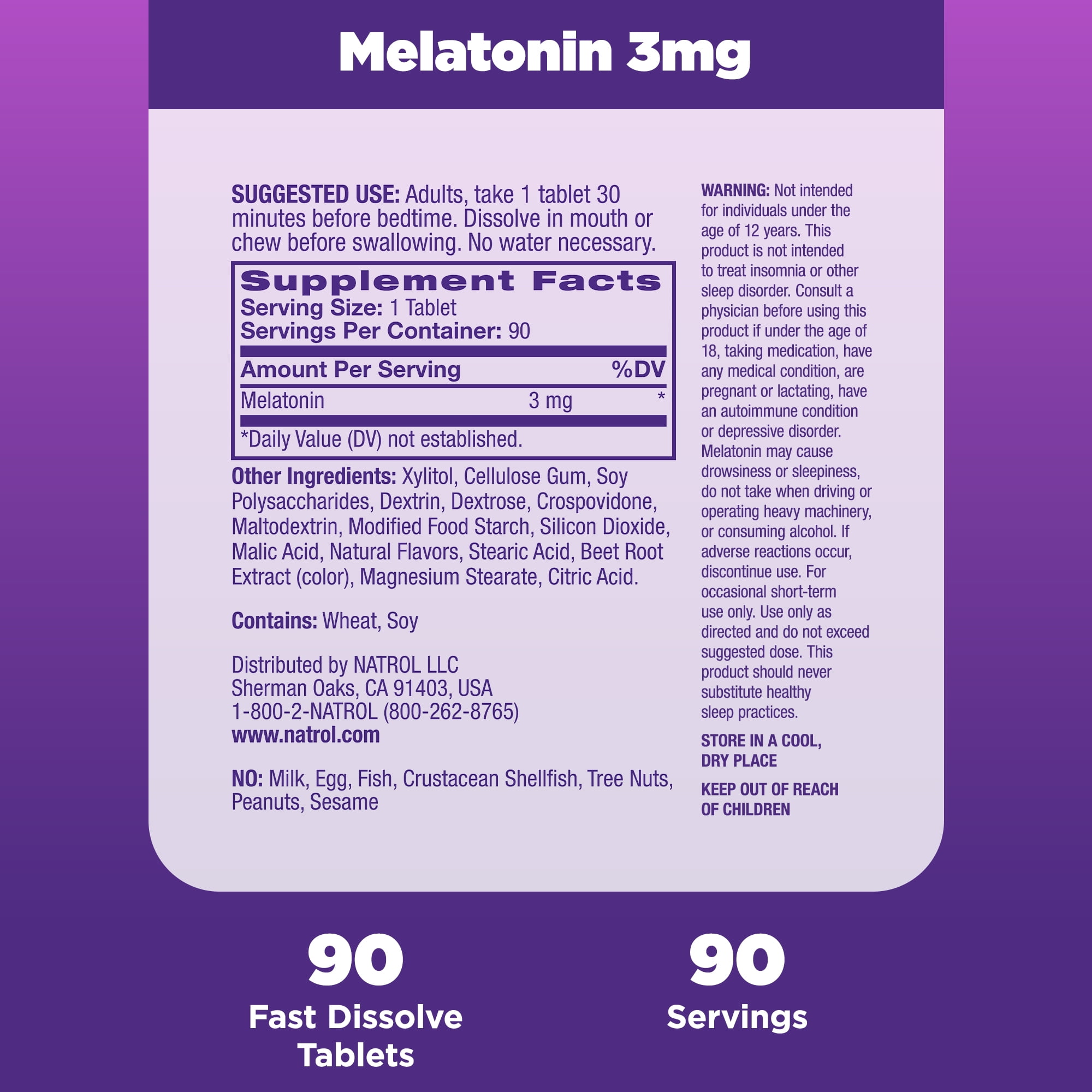 Natrol Sleep Melatonin Fast Dissolve Tablets Nighttime Sleep Aid Strawberry Flavor 3mg 90 Count