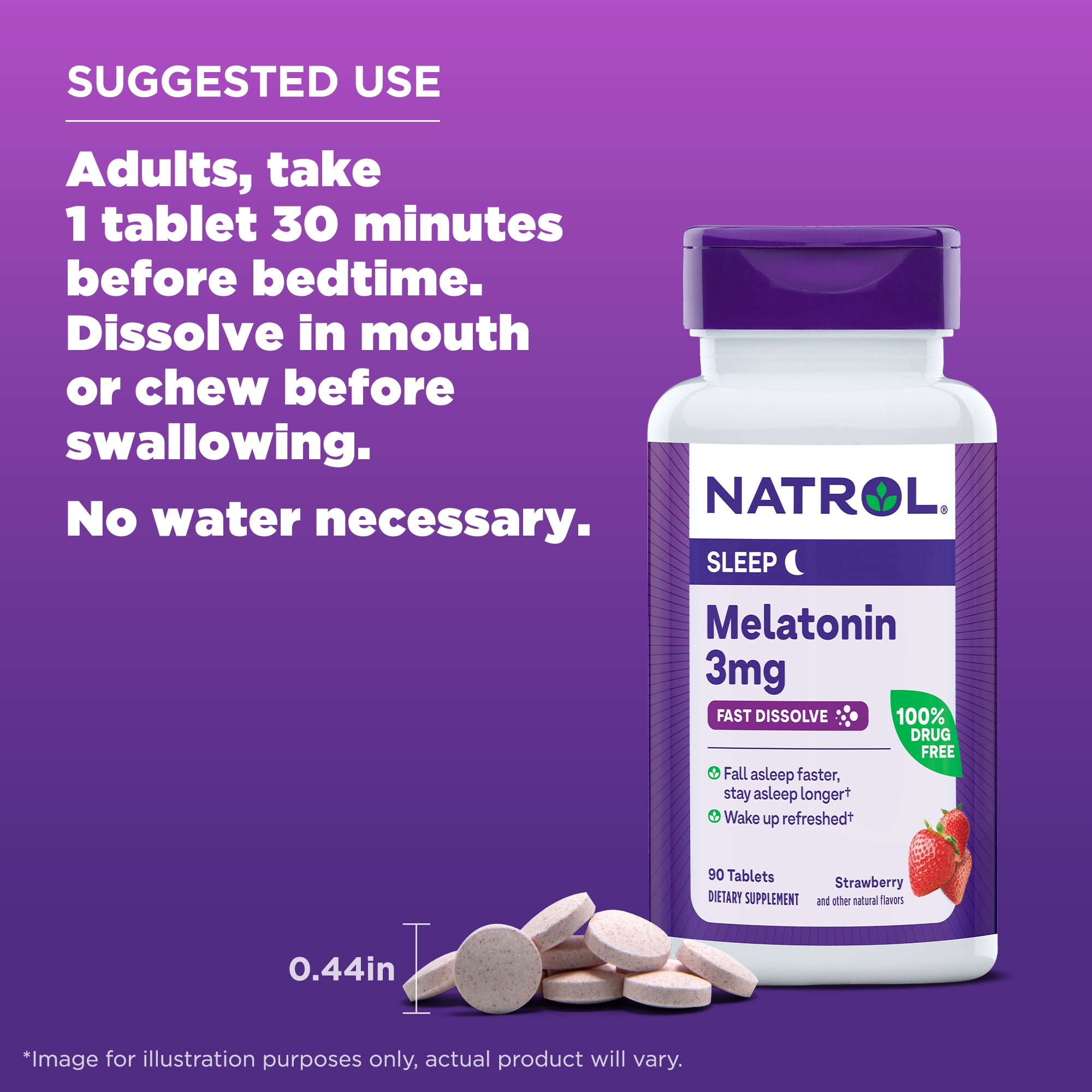 Natrol Sleep Melatonin Fast Dissolve Tablets Nighttime Sleep Aid Strawberry Flavor 3mg 90 Count