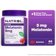Natrol 5mg Melatonin Gummies Sleep Support for Adults 60 Strawberry Flavored Gummies 30 Servings
