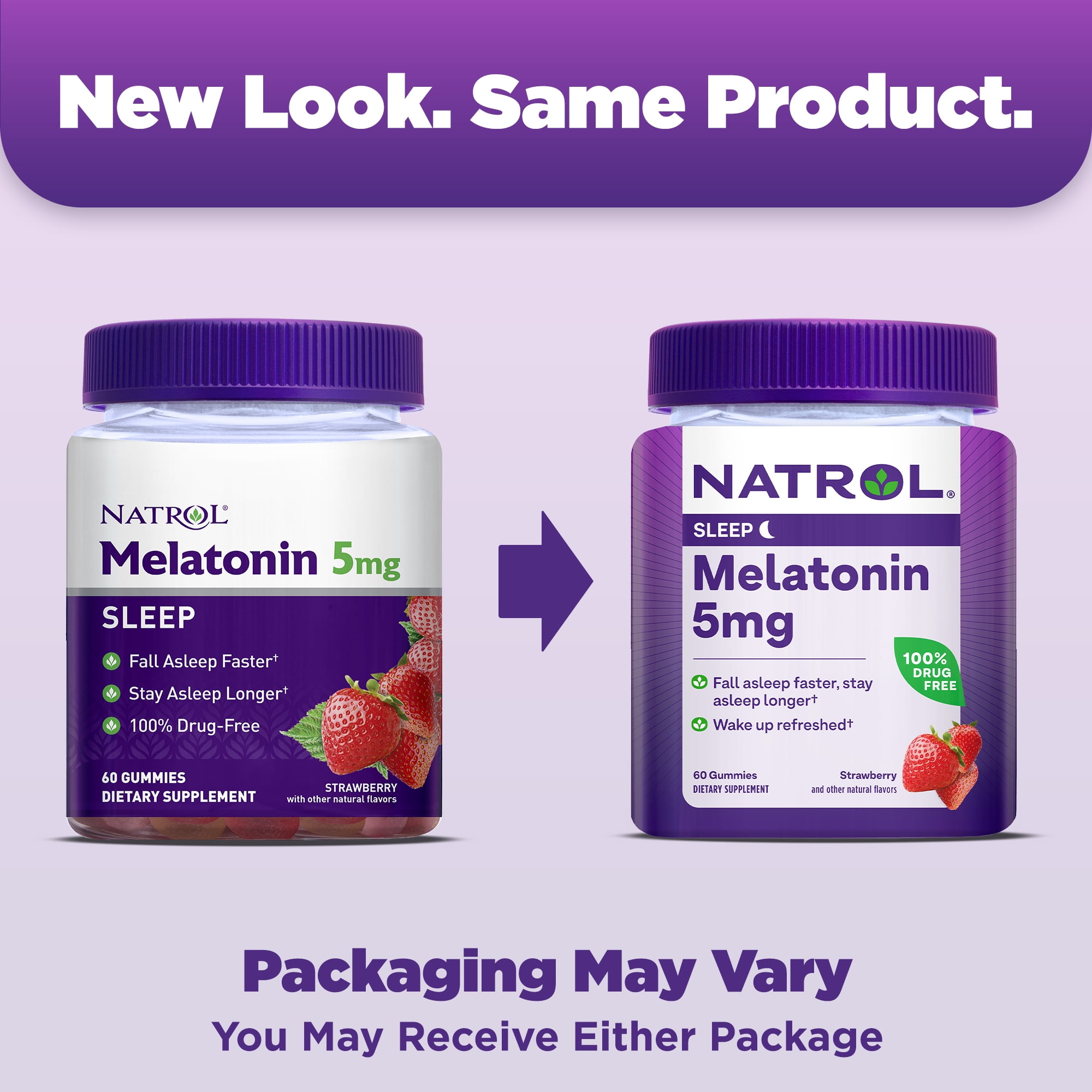 Natrol 5mg Melatonin Gummies Sleep Support for Adults 60 Strawberry Flavored Gummies 30 Servings