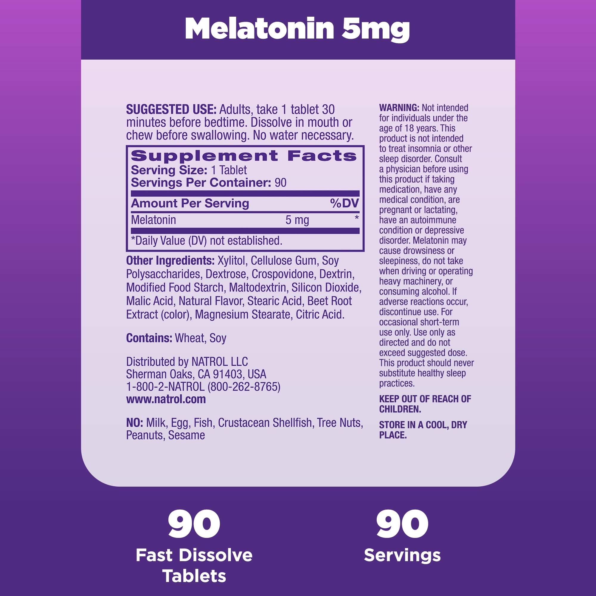 Natrol Extra Strength Melatonin Fast Dissolve Tablets 5mg 90 Count for Better Sleep