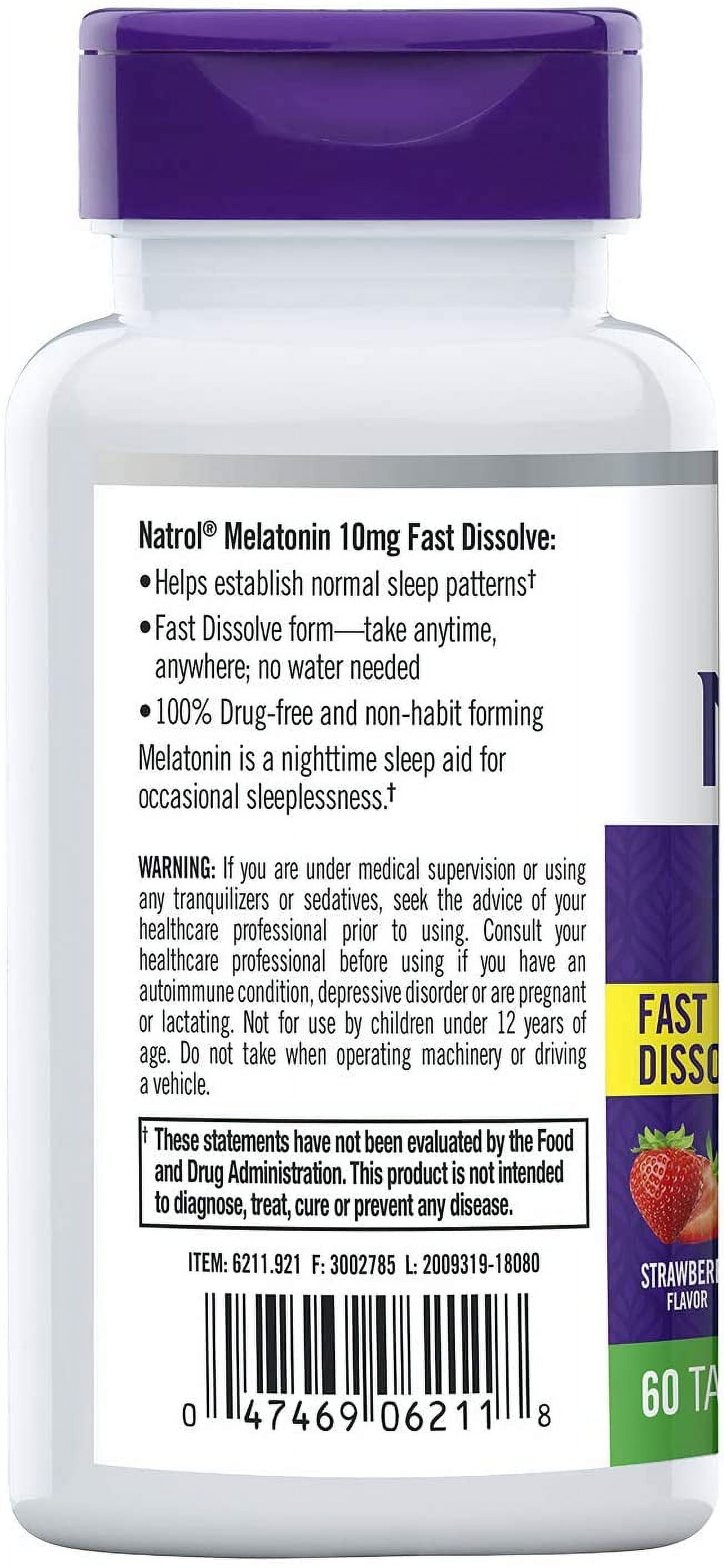 Natrol Sleep Fast Dissolve Melatonin Tablets 10mg Strawberry Natural Flavor 60 ea Pack of 4