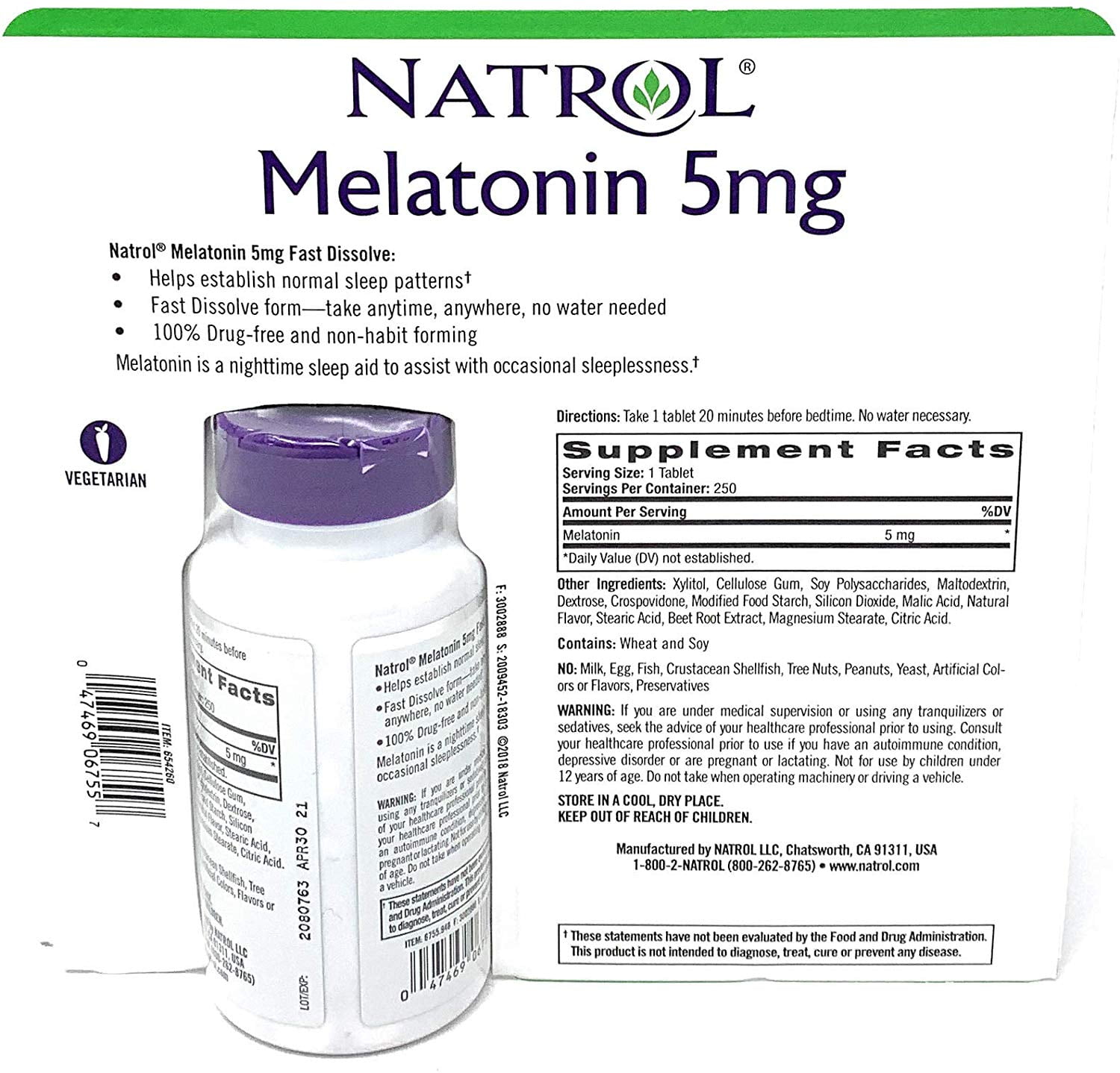 Natrol Melatonin 5mg Strawberry Flavor 250 Fast Dissolve Tablets for Sleep Support