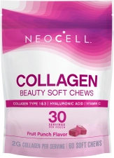 NeoCell Beauty Bursts Collagen Soft Chews 60 Count Fruit Punch 2000mg Collagen Types