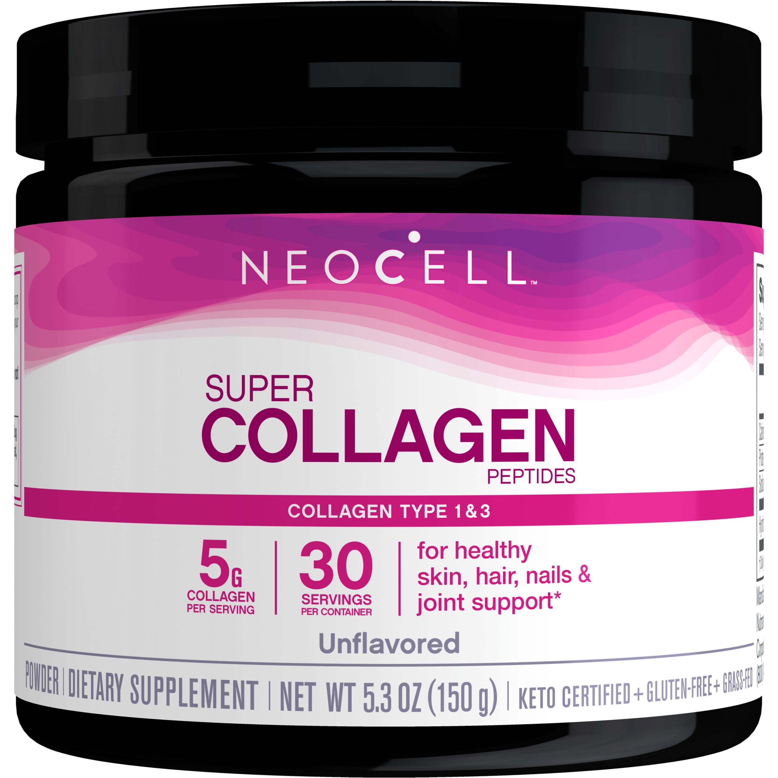 NeoCell Super Collagen Peptides Grass-Fed Types 1 3 Unflavored 5.3 oz Boost collagen for radiant skin, hair, nails.