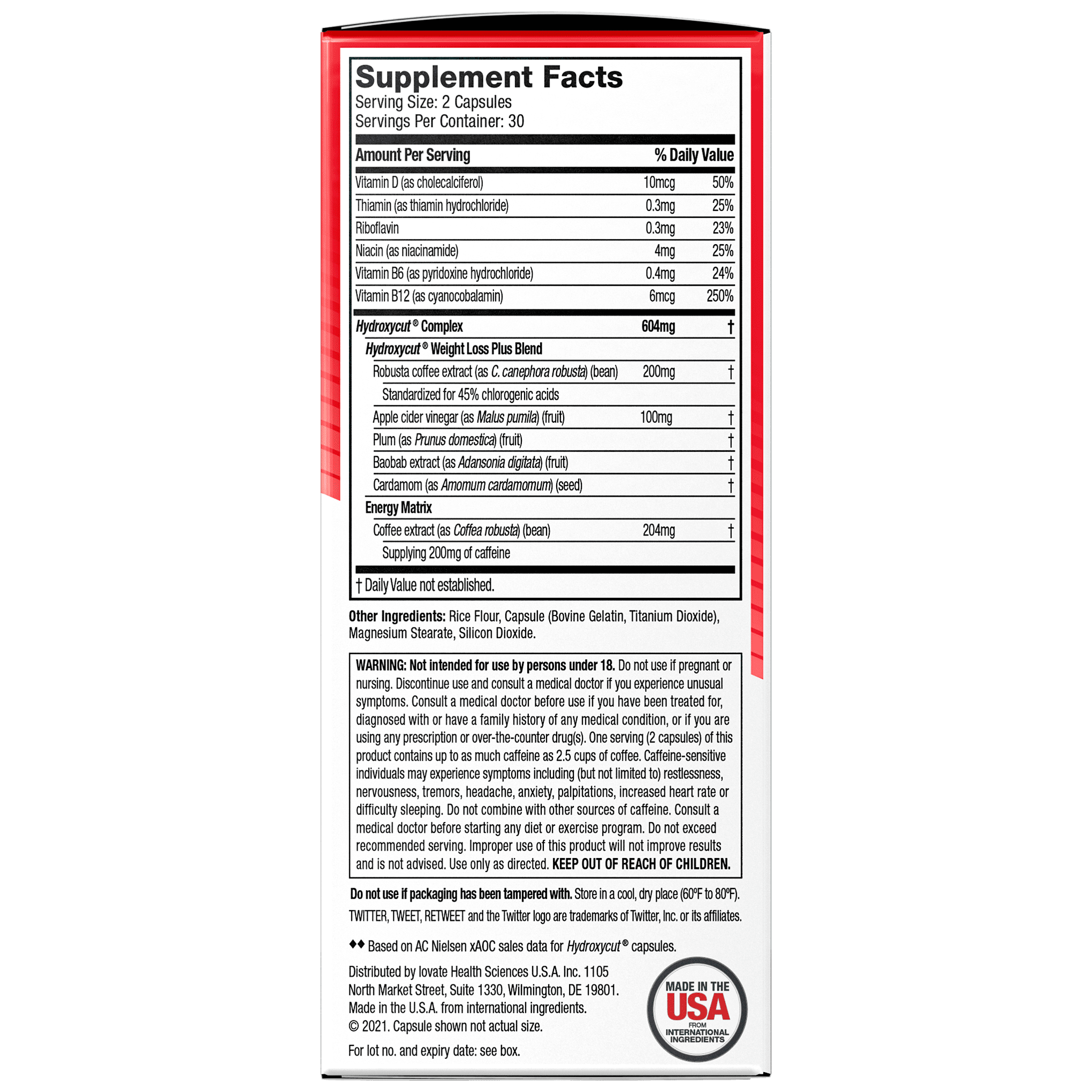 Hydroxycut Original Weight Loss Supplement with Apple Cider Vinegar 200mg Caffeine 60 Ct