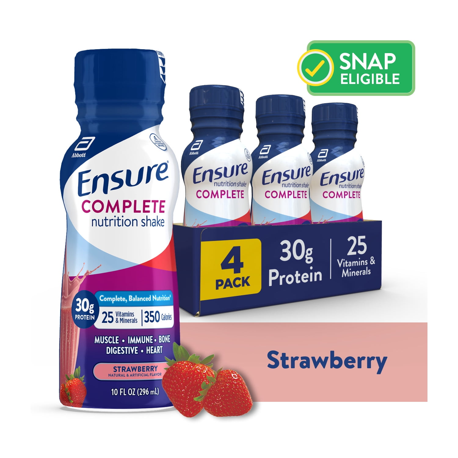 Ensure Complete Nutrition Shake 30G Protein Strawberry 10 fl oz 4 Count 2 pack