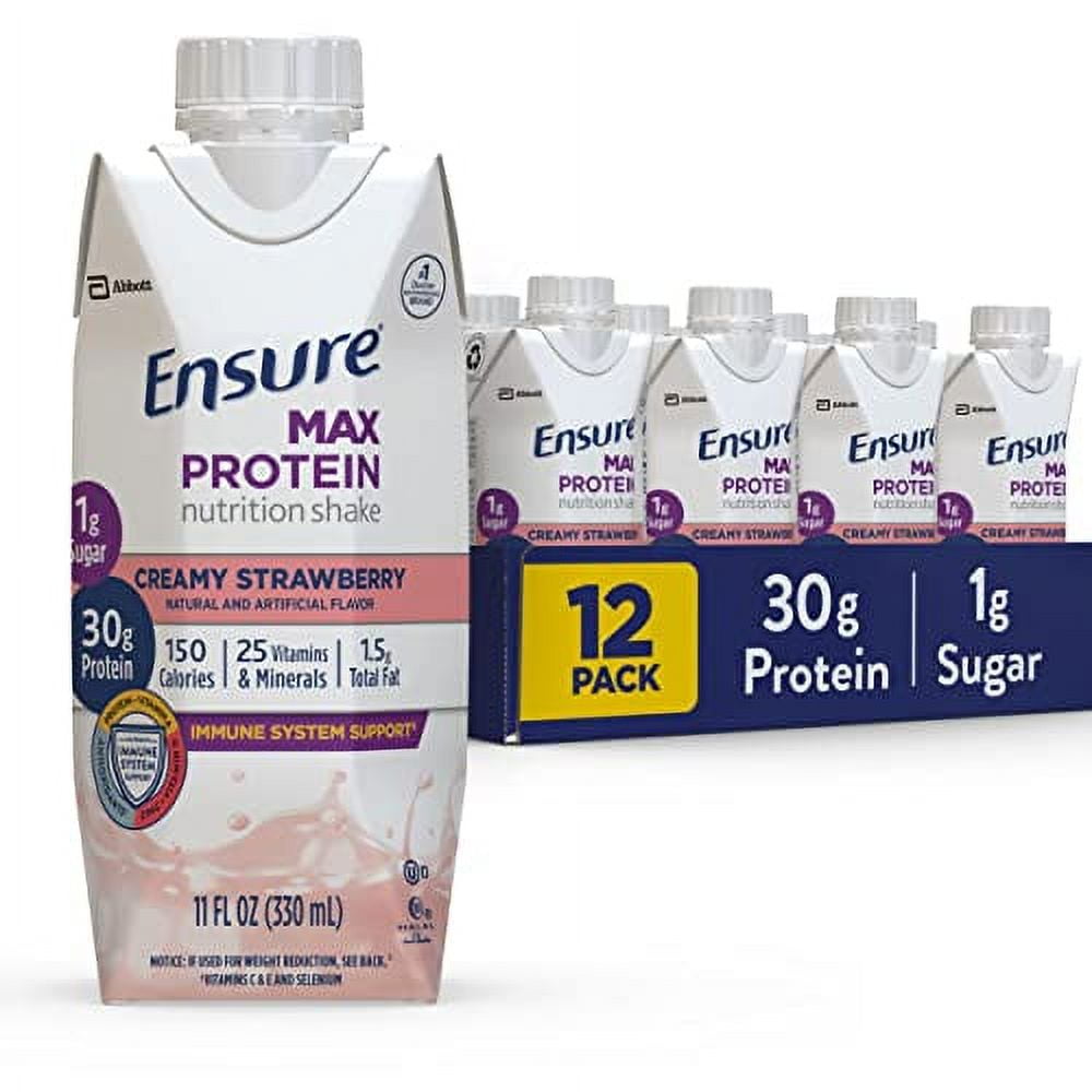Ensure Max Protein Nutrition Shake 30g Protein 1g Sugar High Protein Shake Creamy Strawberry 11 fl oz Pack of 12