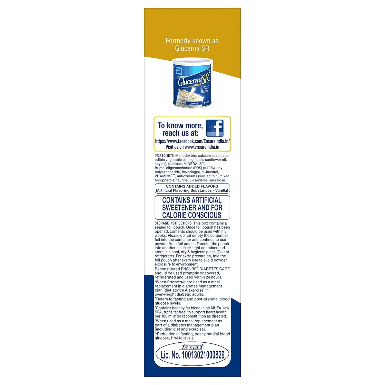 Ensure Diabetes Care - Nutrition for Blood Sugar Control - 400g Vanilla Flavour Box