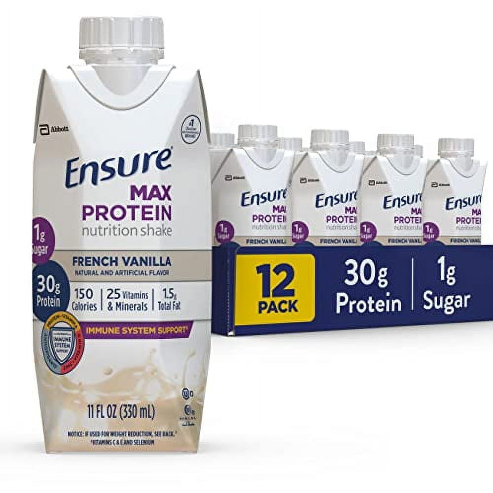 Ensure Max Protein Nutrition Shake 30g Protein 1g Sugar High French Vanilla 11 fl oz Pack 12