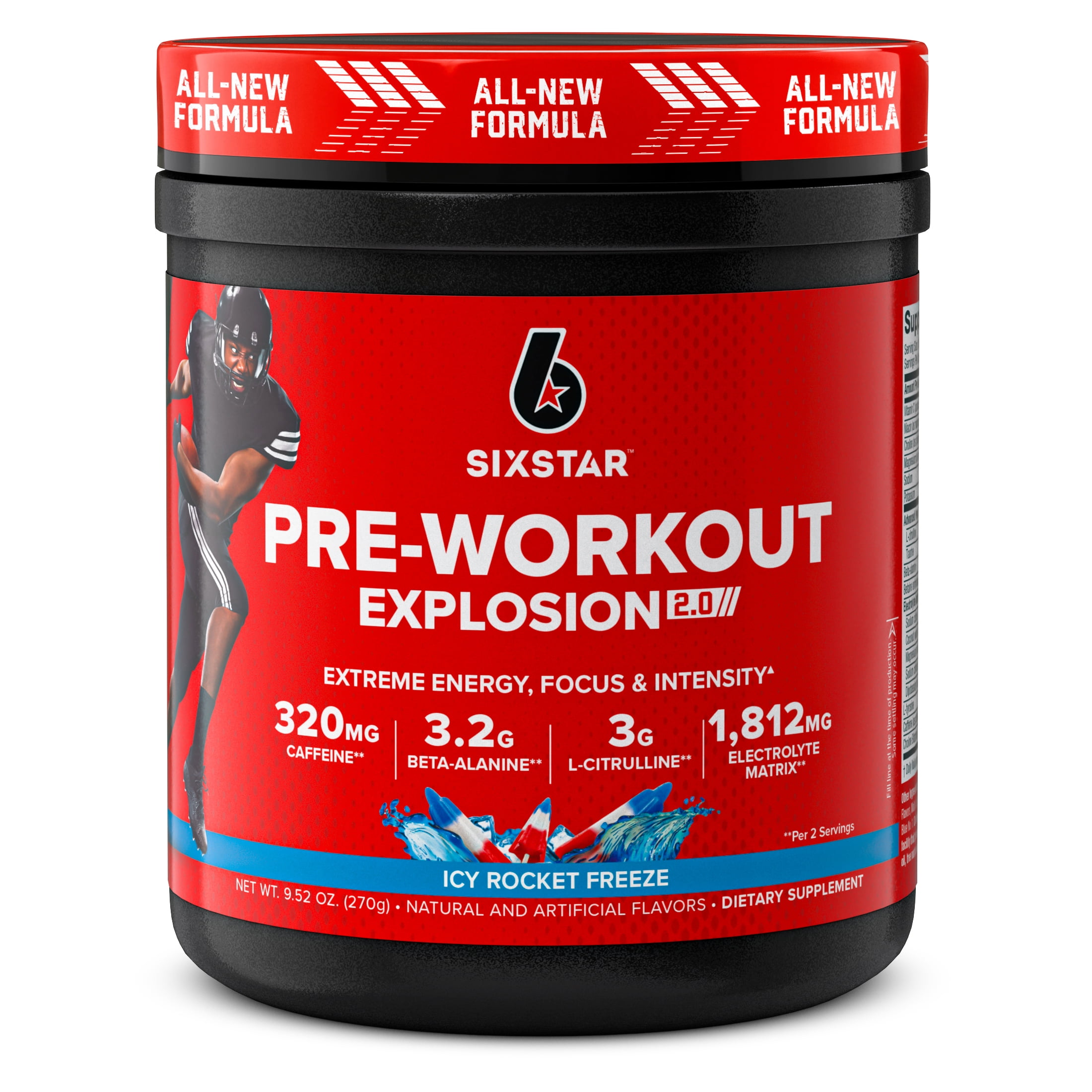 Six Star Pro Nutrition Pre-Workout Powder Explosion 2.0 Electrolyte Matrix Icy Rocket Freeze 9.52 oz