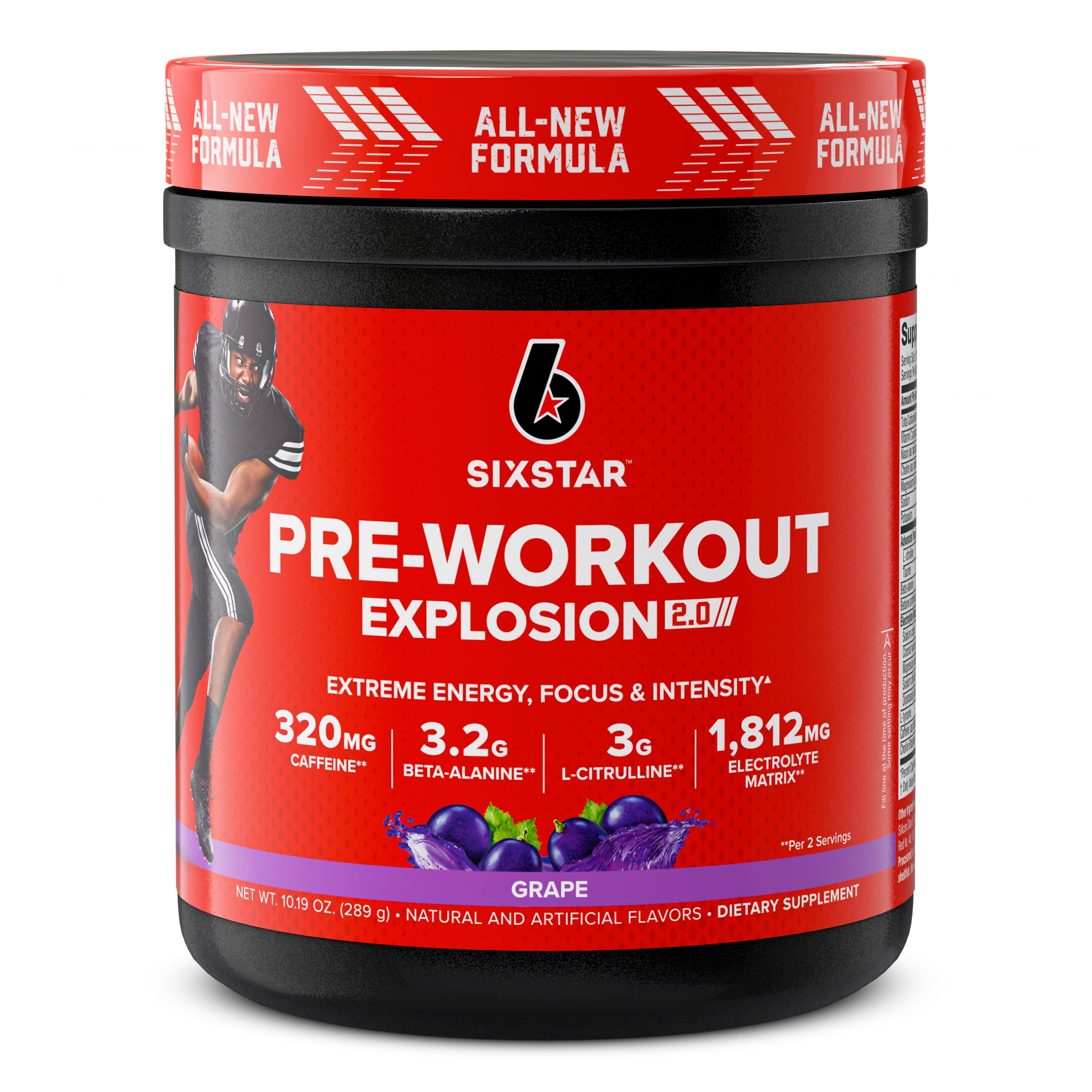 Six Star Pro Nutrition Explosion 2.0 Pre-Workout Powder Electrolyte Matrix Grape Flavor