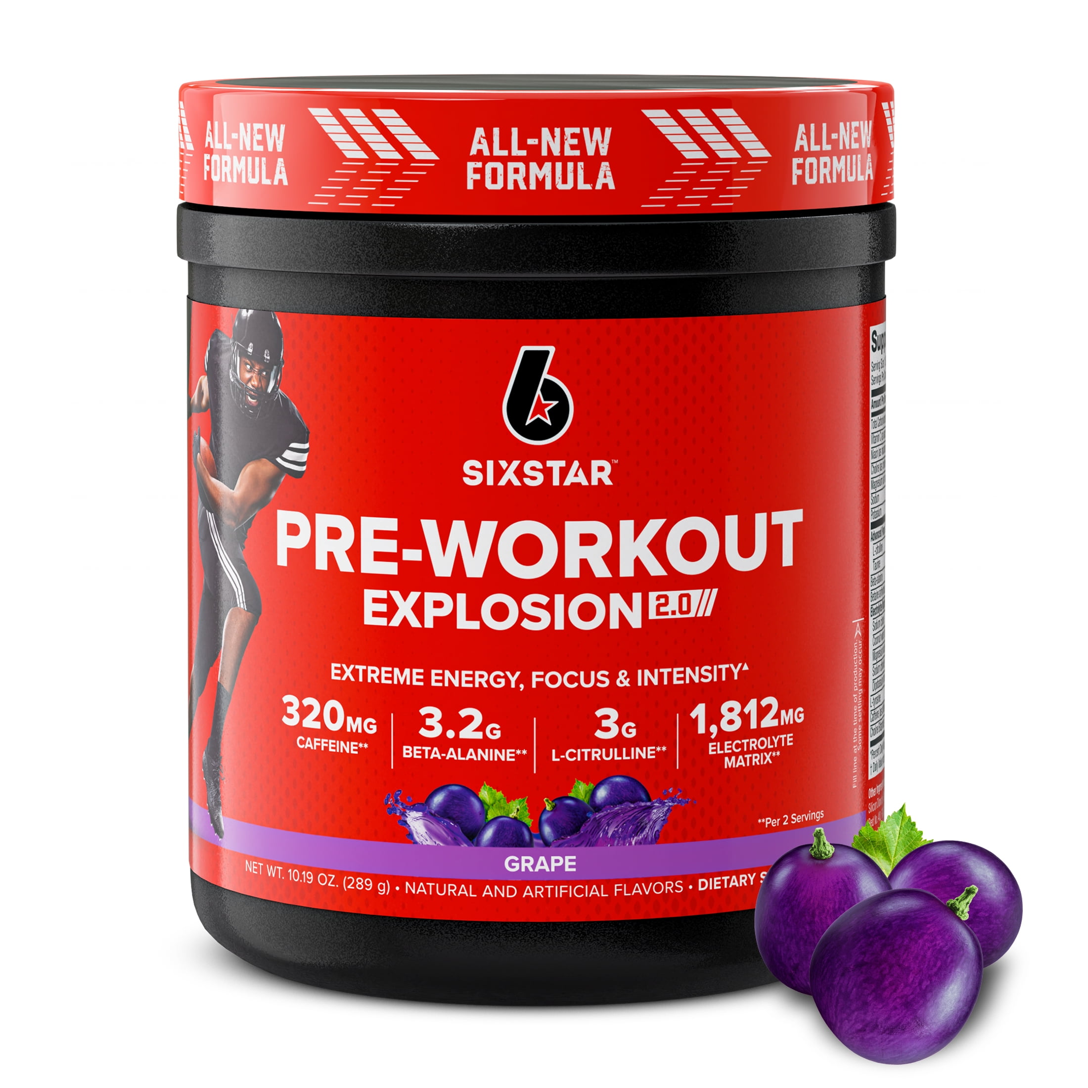 Six Star Pro Nutrition Explosion 2.0 Pre-Workout Powder Electrolyte Matrix Grape Flavor