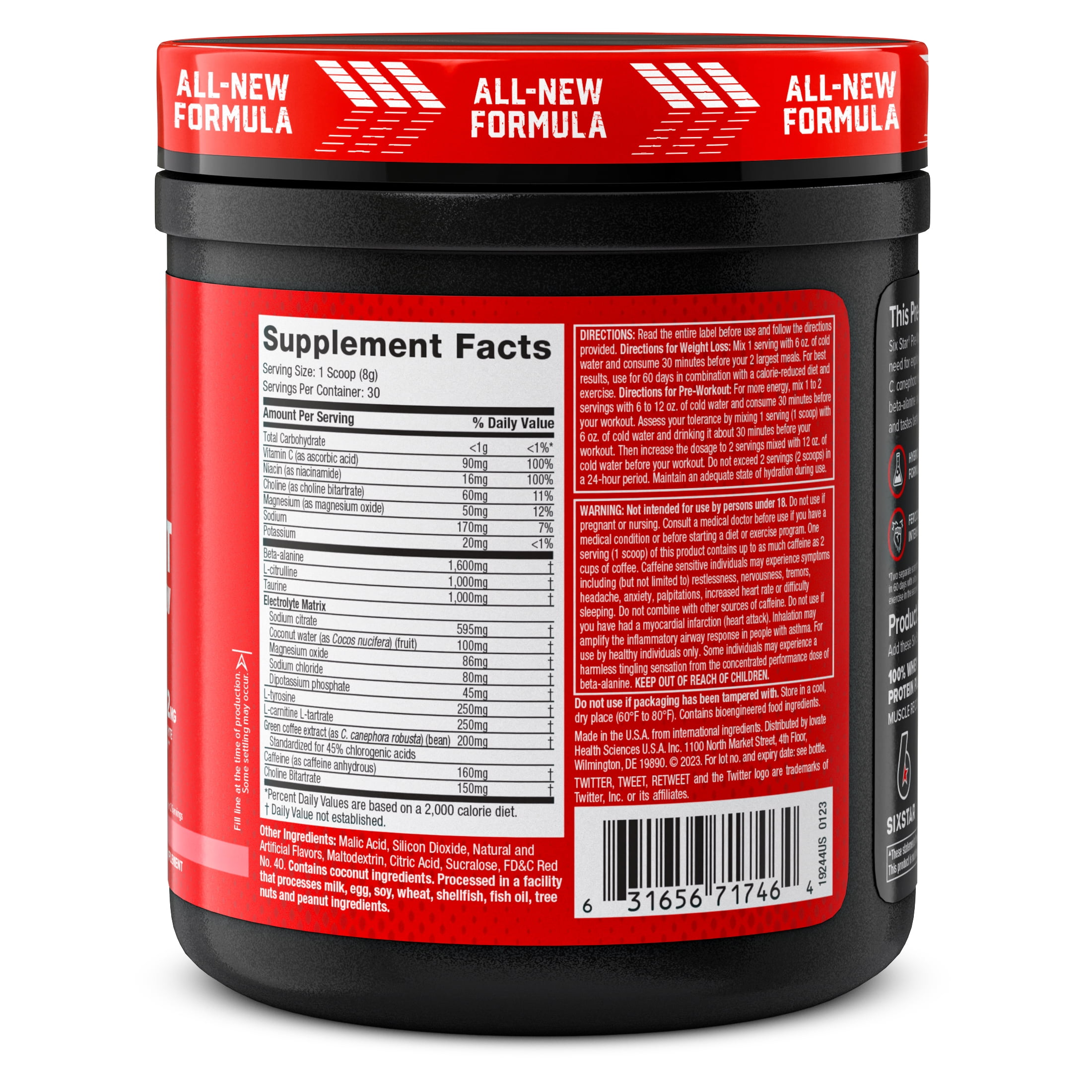 Six Star Pro Nutrition Pre-Workout Powder Explosion Ripped 2.0 Watermelon Electrolyte Matrix 8.47 oz