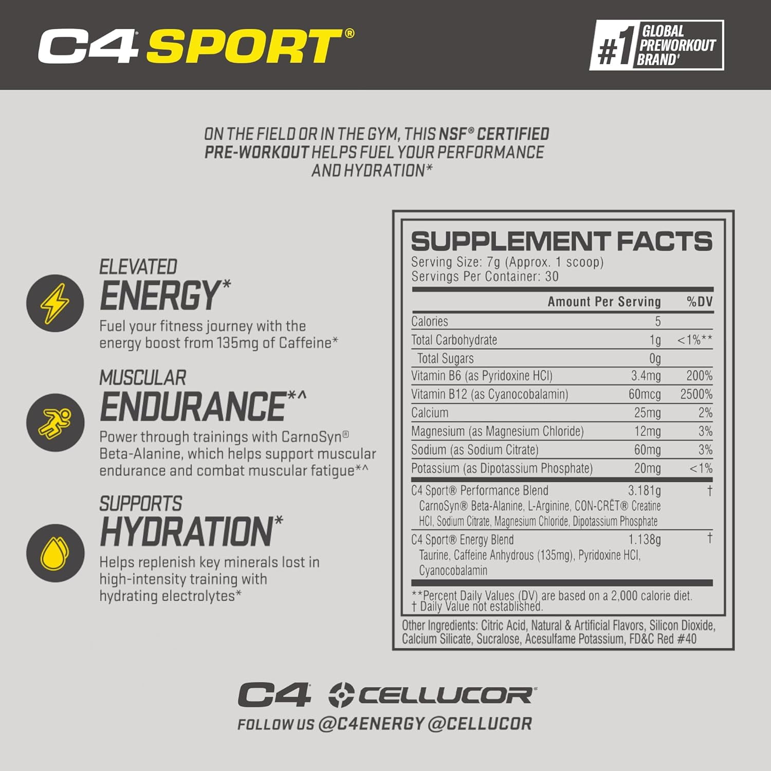 Cellucor C4 Sport Pre Workout Powder NSF Certified for Sport Fruit Punch Flavor 30 Servings